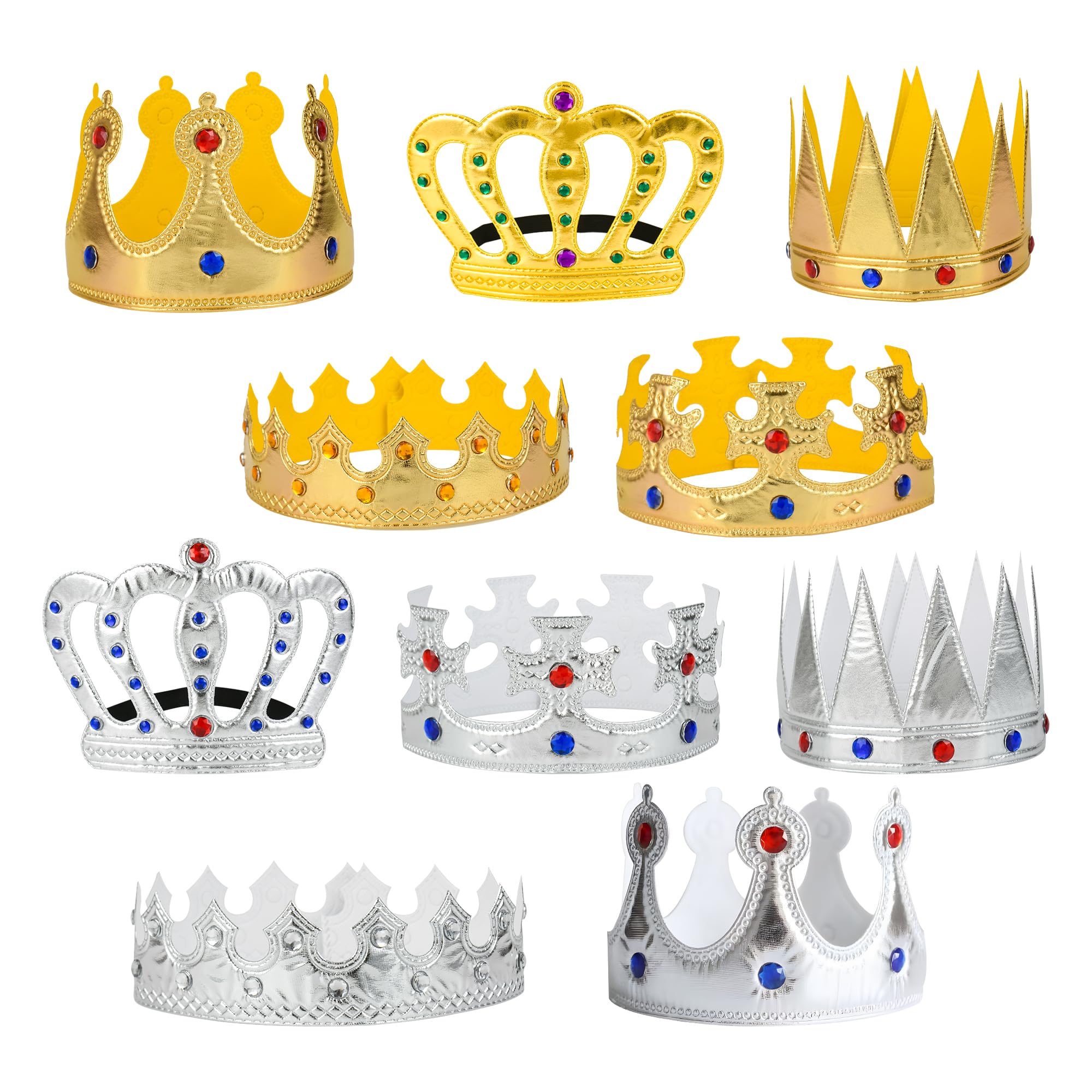 Zofunny 10Pcs Prince Crown For Kids, King Crown Hat for Birthday Party Photo Props Boys Girls Party King Queen Prince Princess Halloween Nativity Costume Accessories