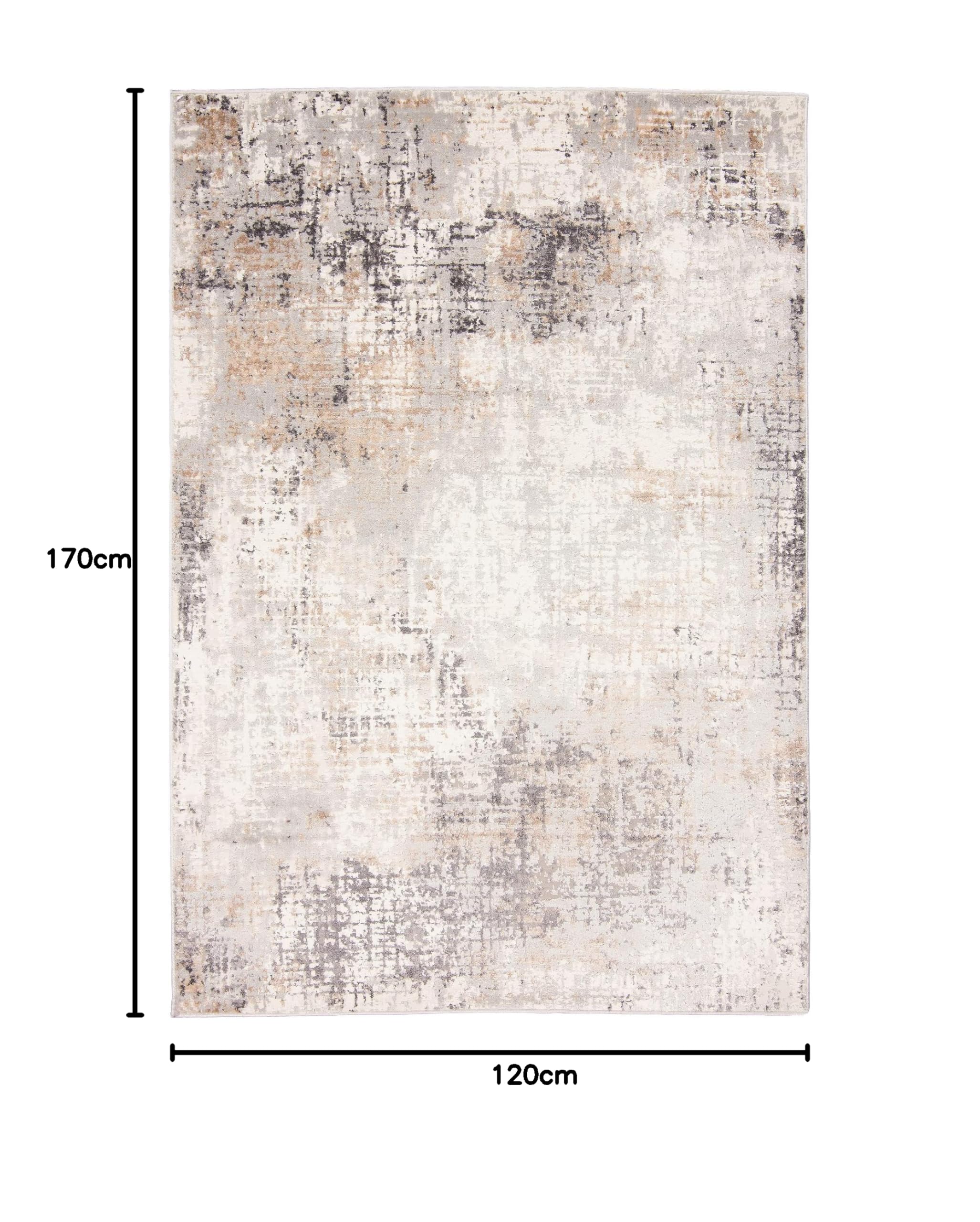 Carpeto Rugs Abstraktes Vintage Designer Teppich - Kurzflor - Weich Teppich für Wohnzimmer, Schlafzimmer, Esszimmer - ÖKO-TEX Wohnzimmerteppich - Teppiche - Beige Grau 1-120 x 170 cm