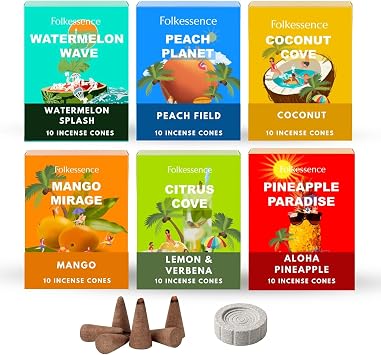 Folkulture Fruit Incense Cones Citrus, Mango, Coconut -Set of 6 60 Cones