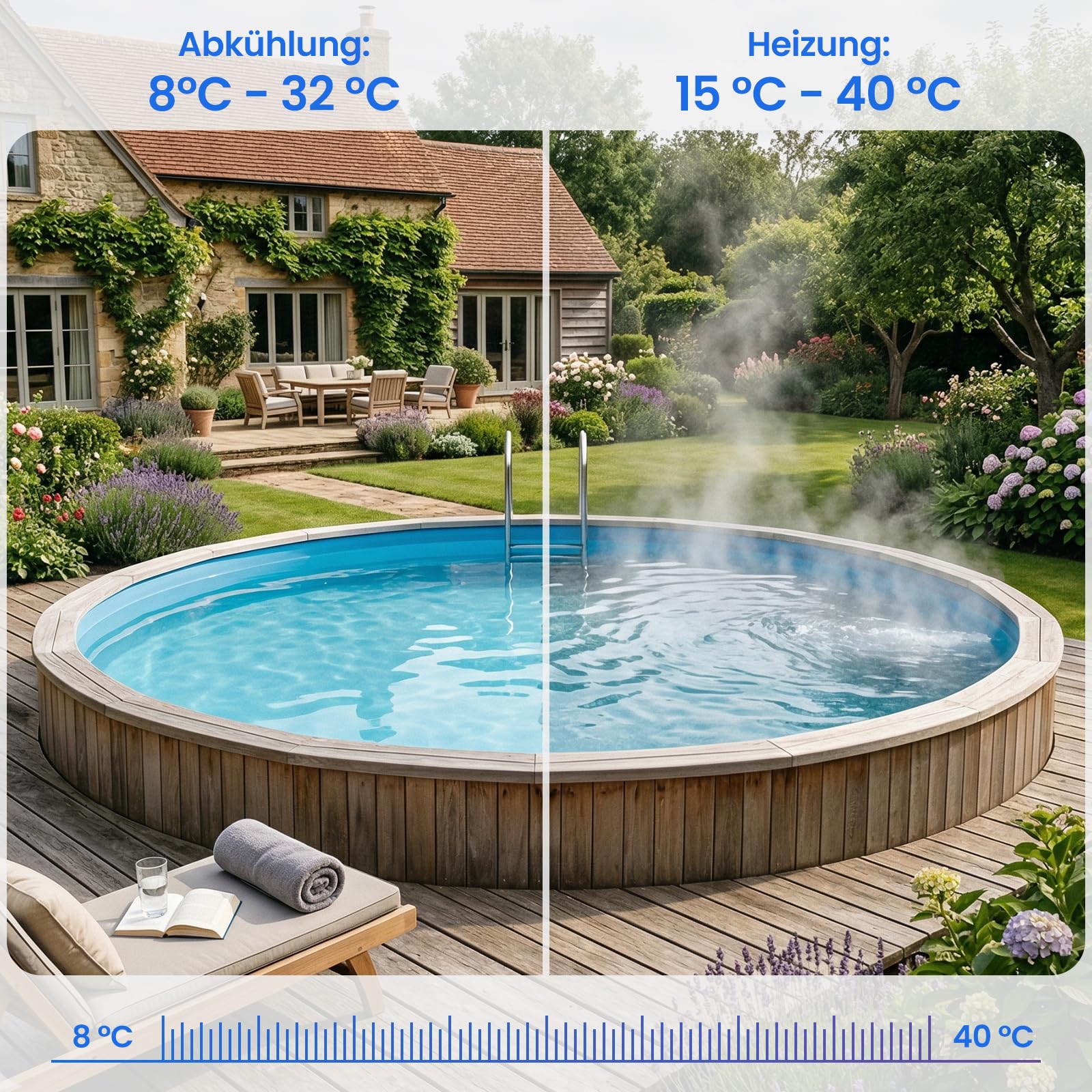 SUNYRISY Pool Wärmepumpe, 5 kW COP 5,5 Poolheizung Elektrisch für Aufstellpools bis zu 20 m³, 17,060 BTU, Mini Pool Heater System für Aufstellpools, Leise, Tragbare Kleine Größe