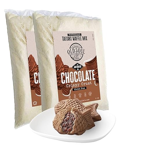 Miniatura 1 de OldSoul Professional Taiyaki Waffle Mix  Sin gluten  Crujiente  Sabor a chocolate  10 libras  168 gofres (10 libras, sin gluten)