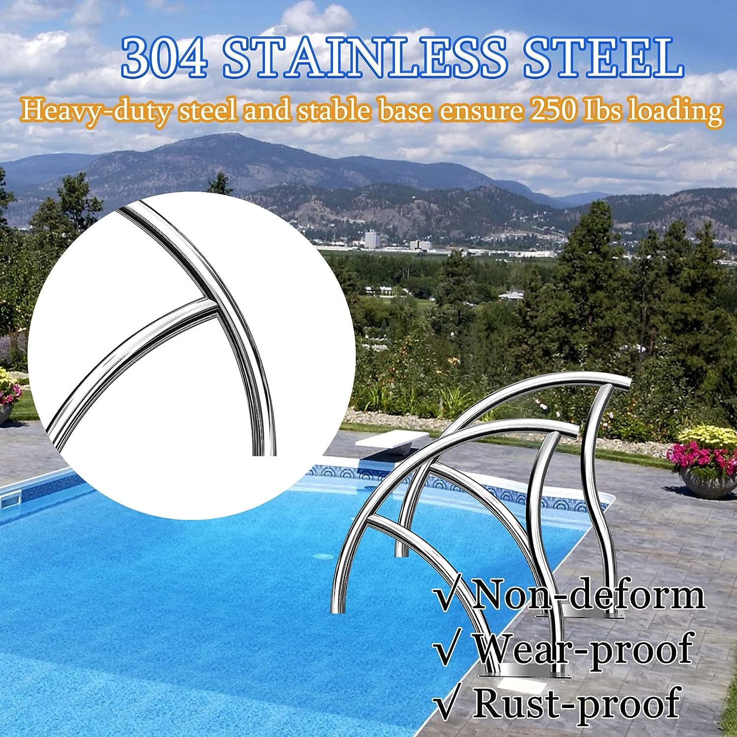 Inground Pool Steps 30x30 Inch Pool Handrails - With Blue Grips (2 Pack ...