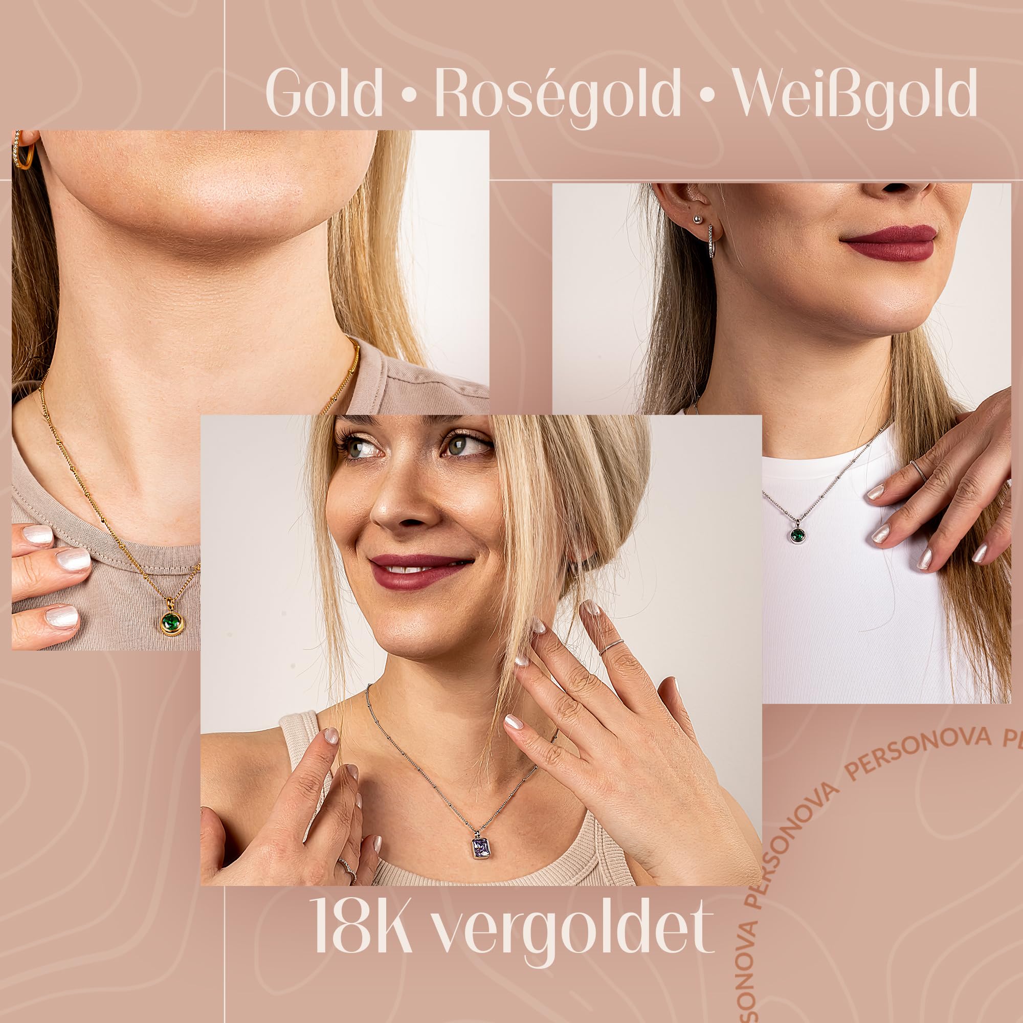 Geburtsstein Kette rund abnehmbar 12 Monatssteine mit Bedeutung 18K vergoldete Halskette Damen in Gold Roségold Weißgold Geschenk für Frauen Mädchen nickelfrei wasserfest