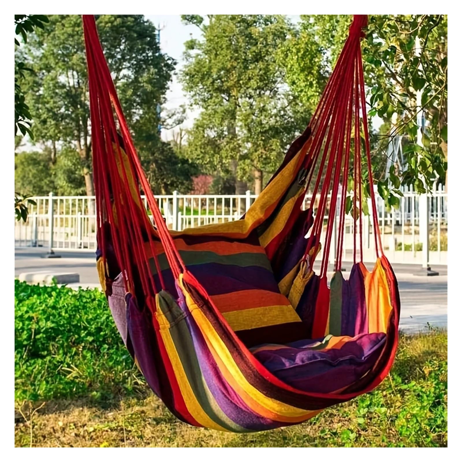 1pc Outdoor Hammock Chair, Canvas Leisure Swing Hanging Chair, Without Pillow And Cushion, Indoor Outdoor Hammock(Red)