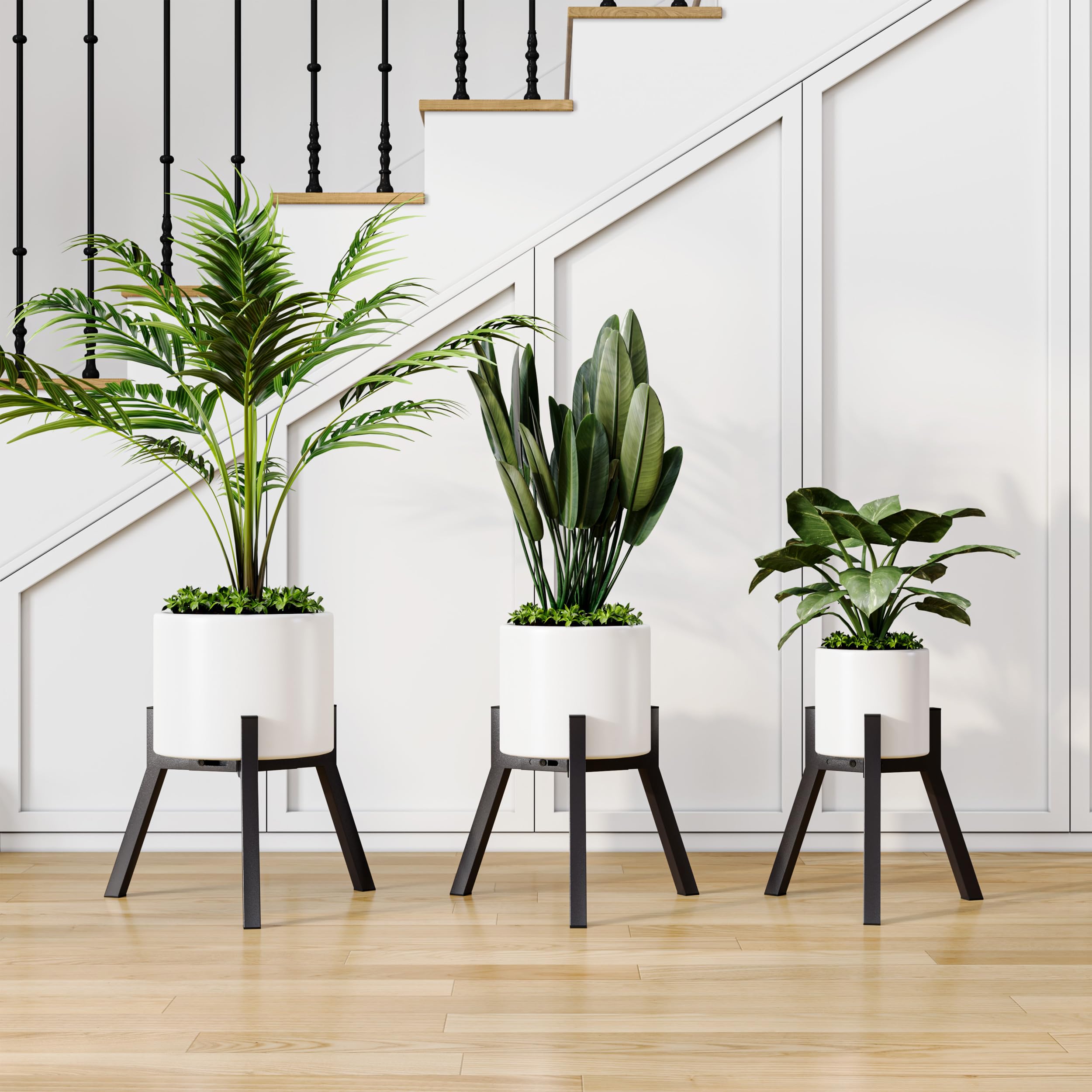 Juego de 2 Soportes Para Plantas y Maceteros Decorativos de Interior Ajustables de Metal Apto Para Macetas de Diferentes Tamaños Negro （Sin Maceta） PS-007BK-2
