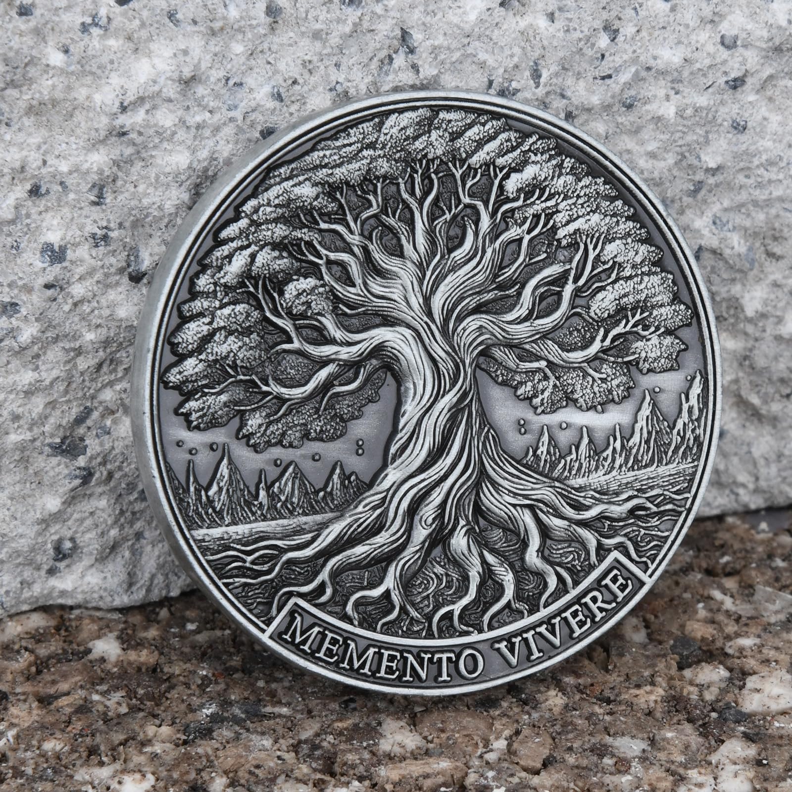 Amazon.com: Memento Mori Coin, Skull and Tree of Life, Gray Finish
