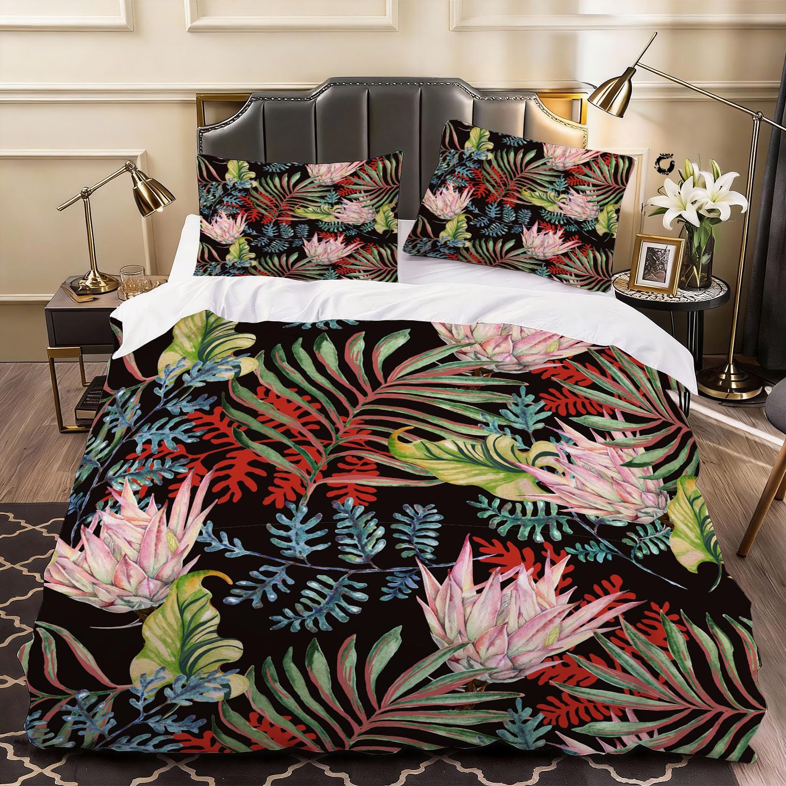 3D Branches Duvet Cover Multi Colour Bedding Double Bed Set, Soft Microfiber Comforter Cover Printed with Zipper Closure Quilt Coverr 200x200 cm and 2 Pillowcases