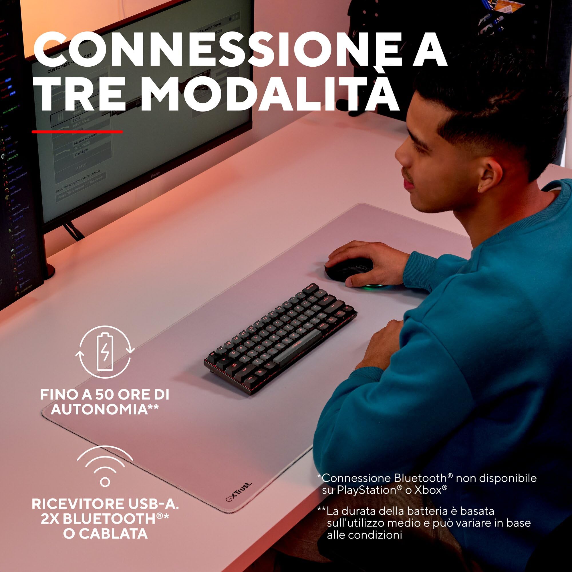 GXTrust Revyn Tastiera Gaming Meccanica 60% Mini Layout Italiano QWERTY | Tri-Mode 2.4GHz/Bluetooth/USB, Batteria de 50 Ore, Ricaricabile, RGB, Keyboard per PC Laptop, Grigio/Nero