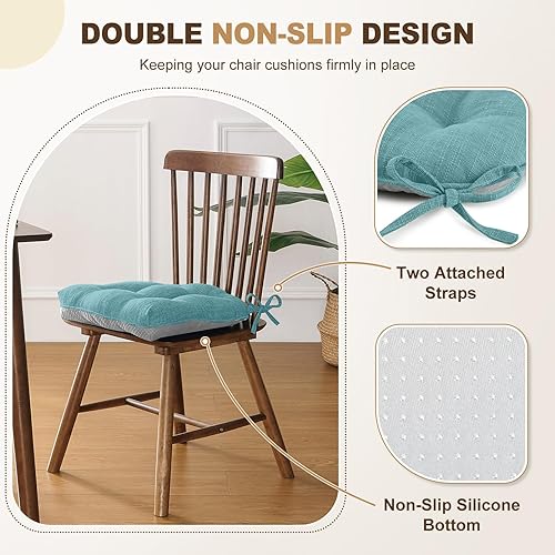 Miniatura 4 de downluxe Cojines para sillas de interior para sillas de comedor, almohadillas de espuma viscoelástica texturizadas para sillas de cocina con lazos y