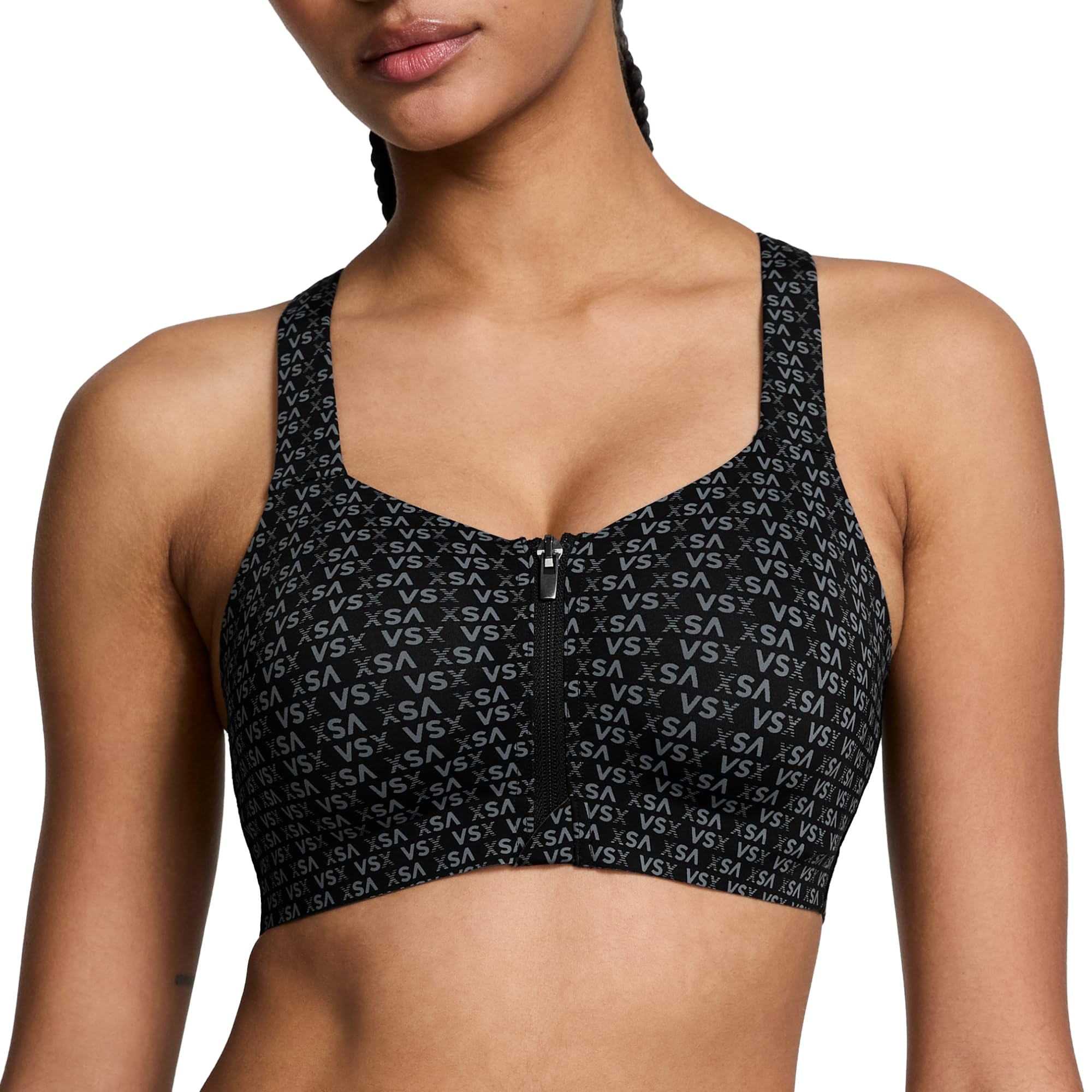 Victoria's Secret Knockout Front-Close Sports Bra: Black Vsx Logo 34DDD