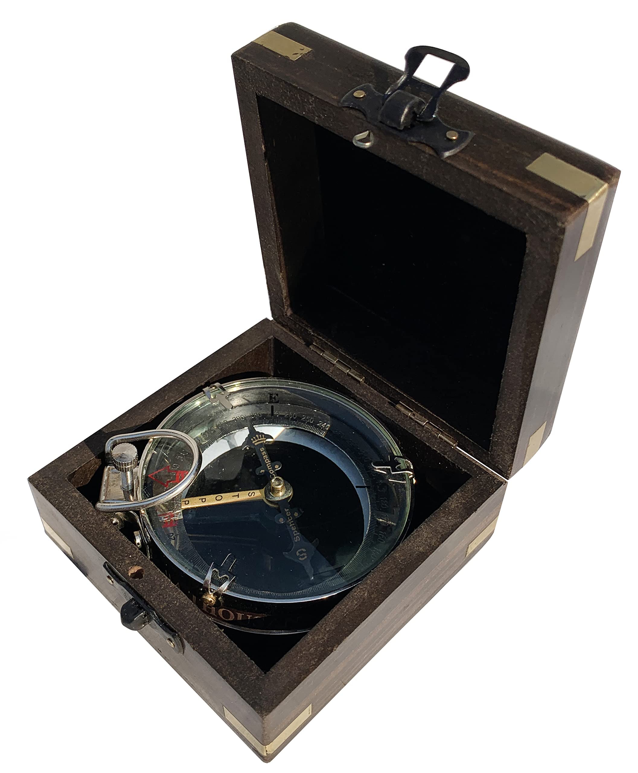 Sailor Brass Orange Leather Bounded Telescope Spyglass Scope + Victorian Magnifying Glass Compass with Wooden Box Christmas Decorative Gifts