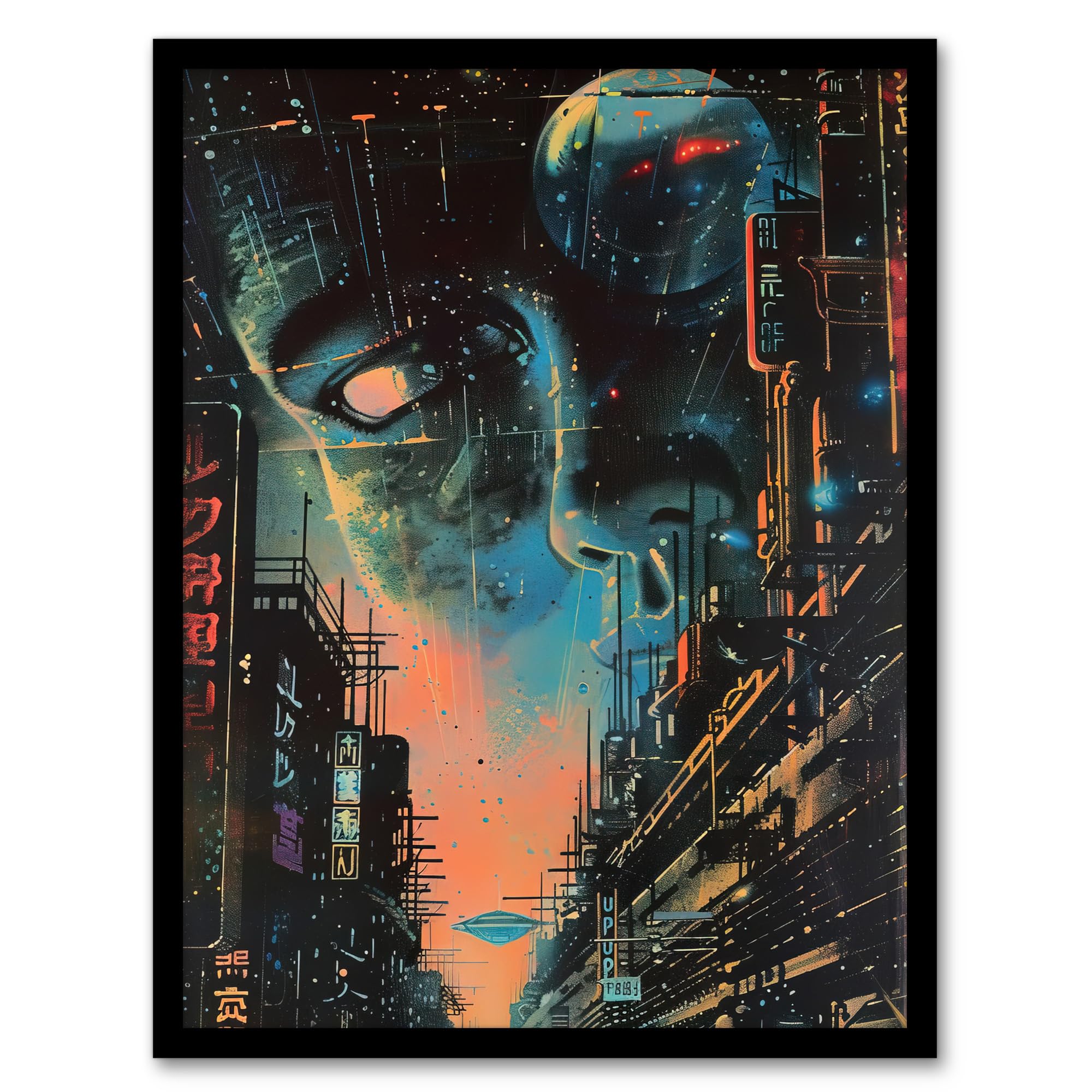 Artery8 Japanese Sci Fi City Tokyo Japan Cyberpunk Pulp Living Room Artwork Framed Wall Art Print A4