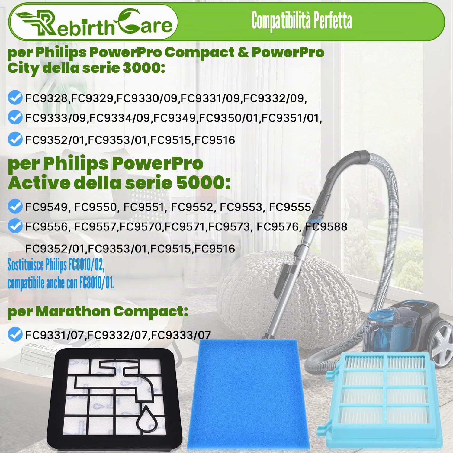 Filtri di ricambio per Philips aspirapolvere FC9332 FC9331 FC8010/01 FC9555 FC9550 FC9334 FC9333 FC9330 per Philips Power Pro Compact Cyclone 5 filtri Active Series