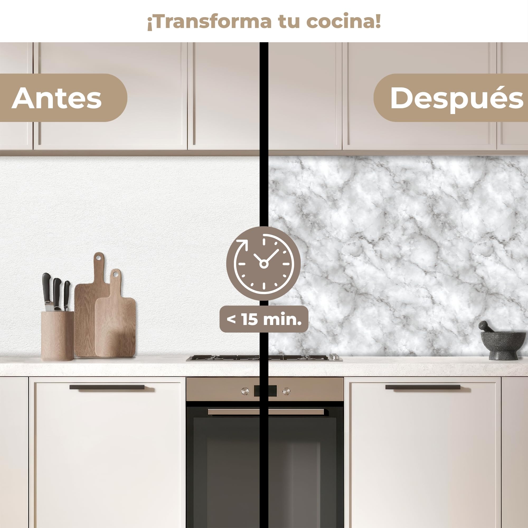 KitchenYeah© Antisalpicaduras Cocina 60x300 cm Adhesivo Salpicadero Protector Pared Salpicaduras Revestimiento Gris - Mármol - Clásico - Vetas