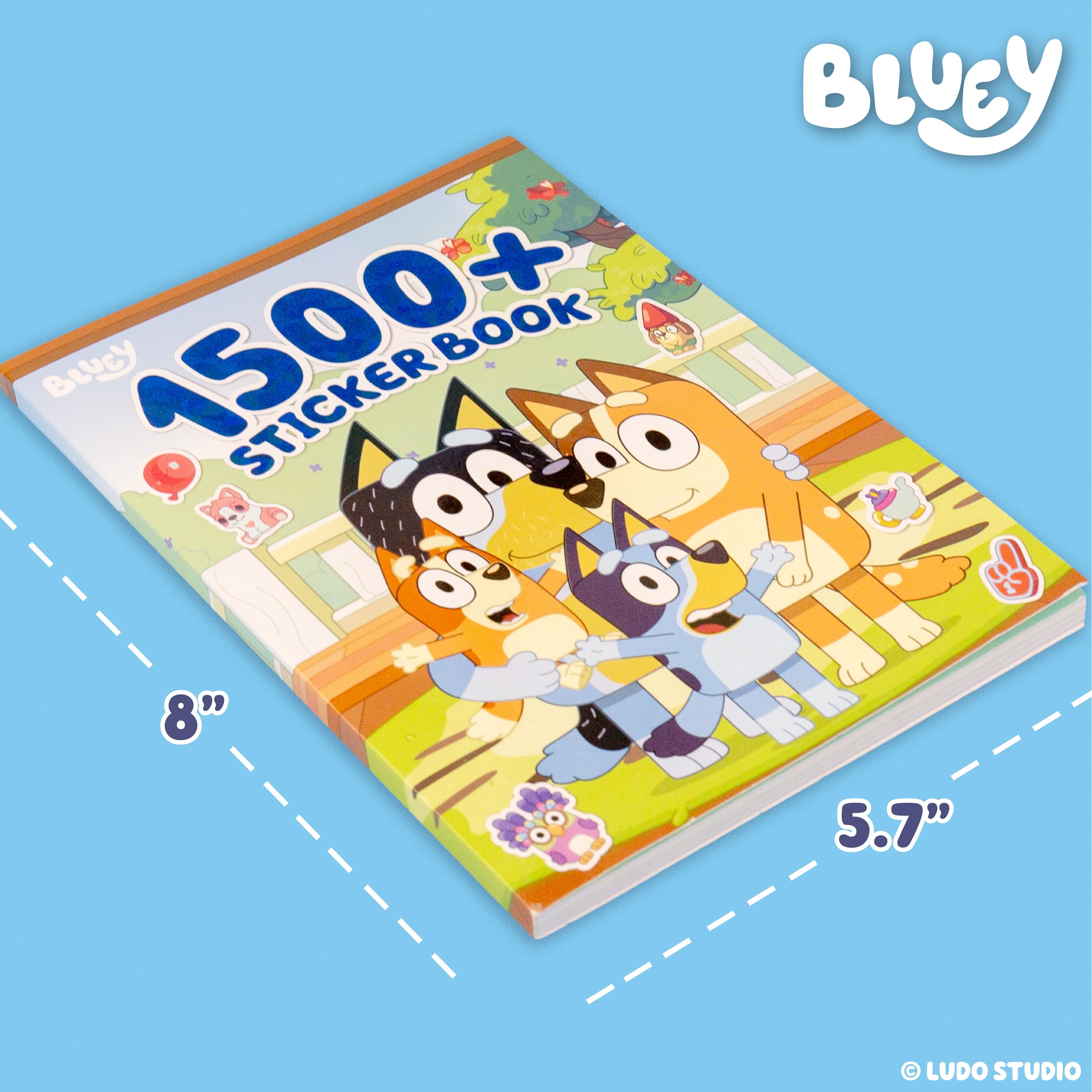 Libro de pegatinas Bluey 1500+, incluye pegatinas de papel para cartas, azul, bingo, bandido, chile y más, tamaños grandes y pequeños, gran papelería infantil
