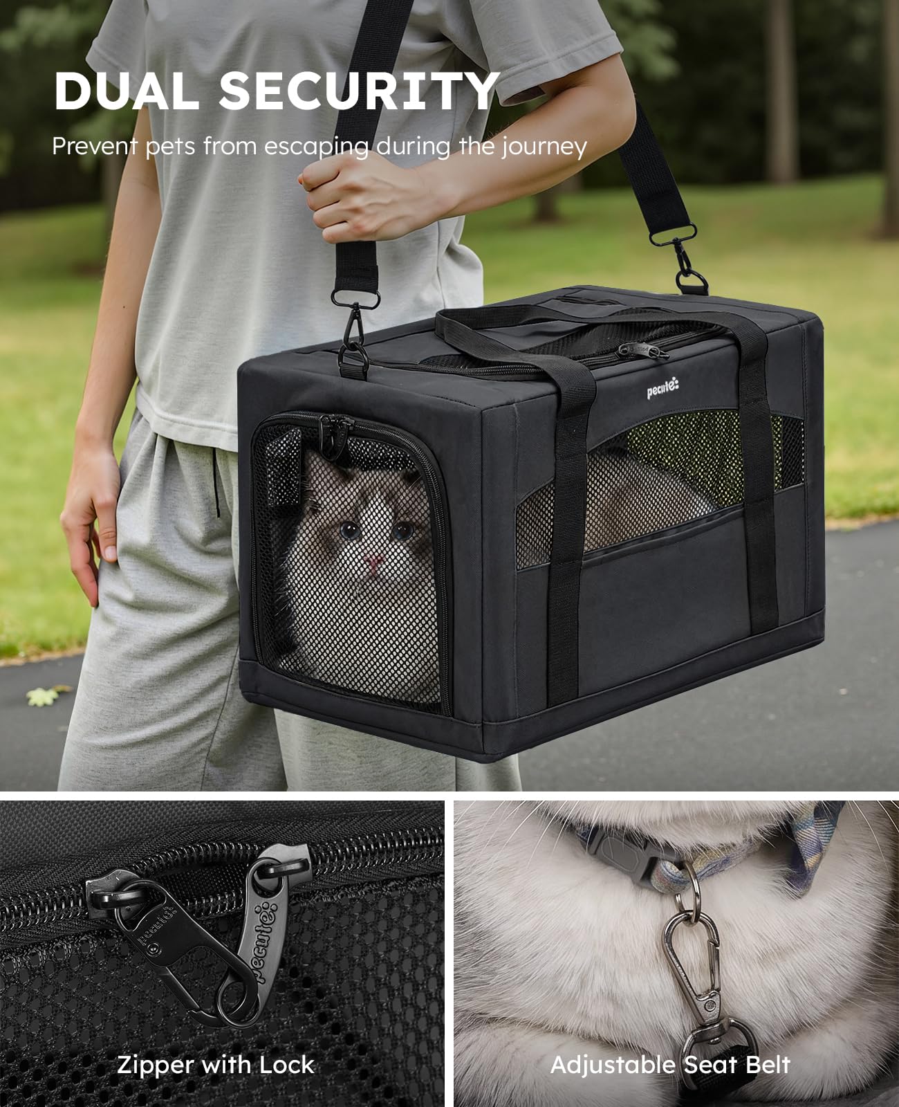 Pecute Transportin Gato, Estructura de Alambre de Acero Engrosado de 5 mm, Transportin Perro Pequeño con Parasol, XL,（Gris Oscuro）