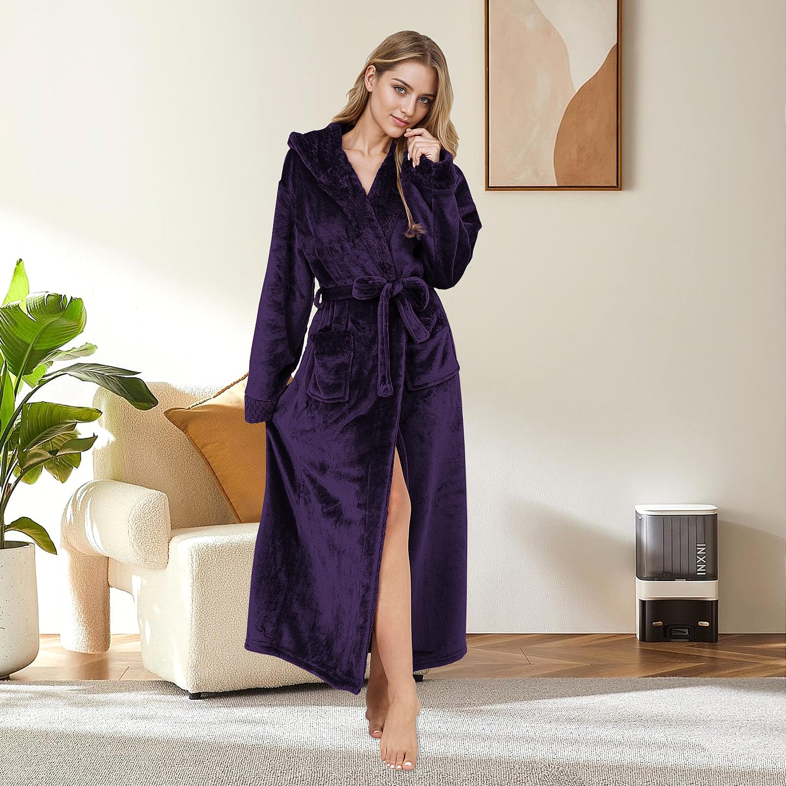 PUTUO Robe de Chambre Femme Polaire: Peignoir de Bain Femme Longue Hiver Chaud Peignoir avec Capuche