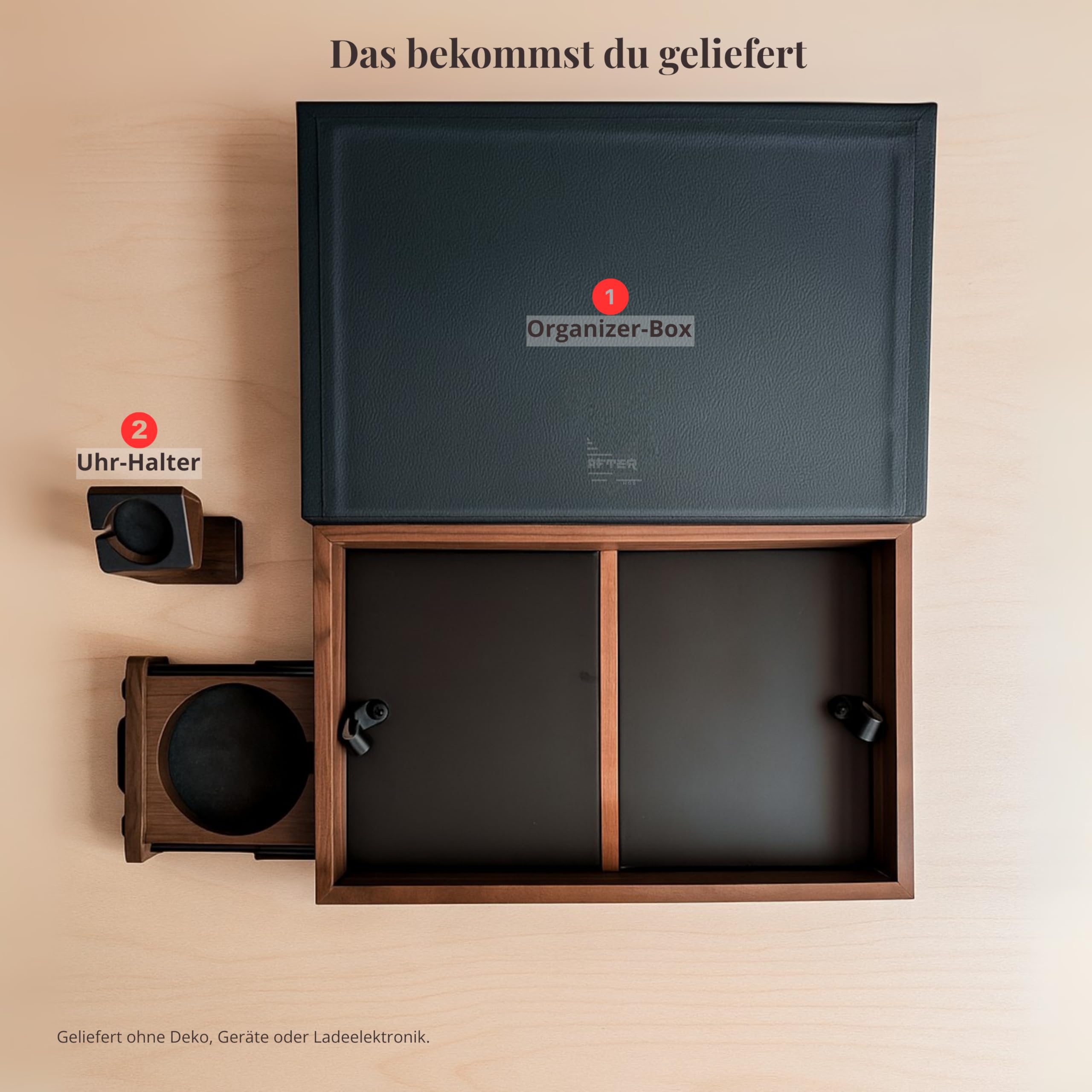 Schreibtisch Organizer Holz im Buch-Design mit Geheimfach, Walnut Wizard Desk Setup Zubehör mit Kabelführung & Handyhalterung, inkl. Massivholz Watch-Halter, Geschenk für Männer zum Vatertag