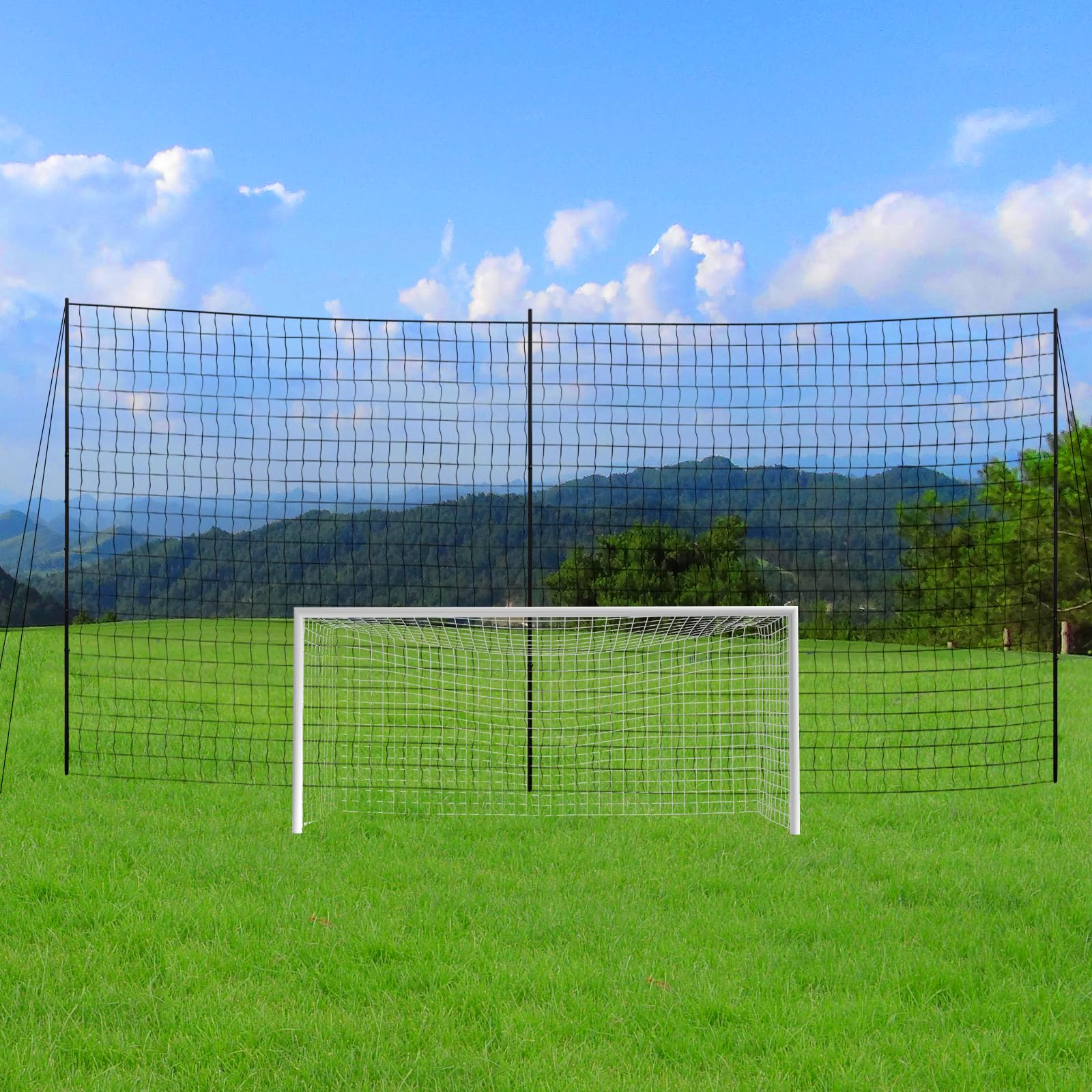 VANCL Ball Stop Net System with Wheels Movable Socketed Ball Stop Net Sports Netting Backyard 10FT to 12FT High Backstop Net for Barrier with Post