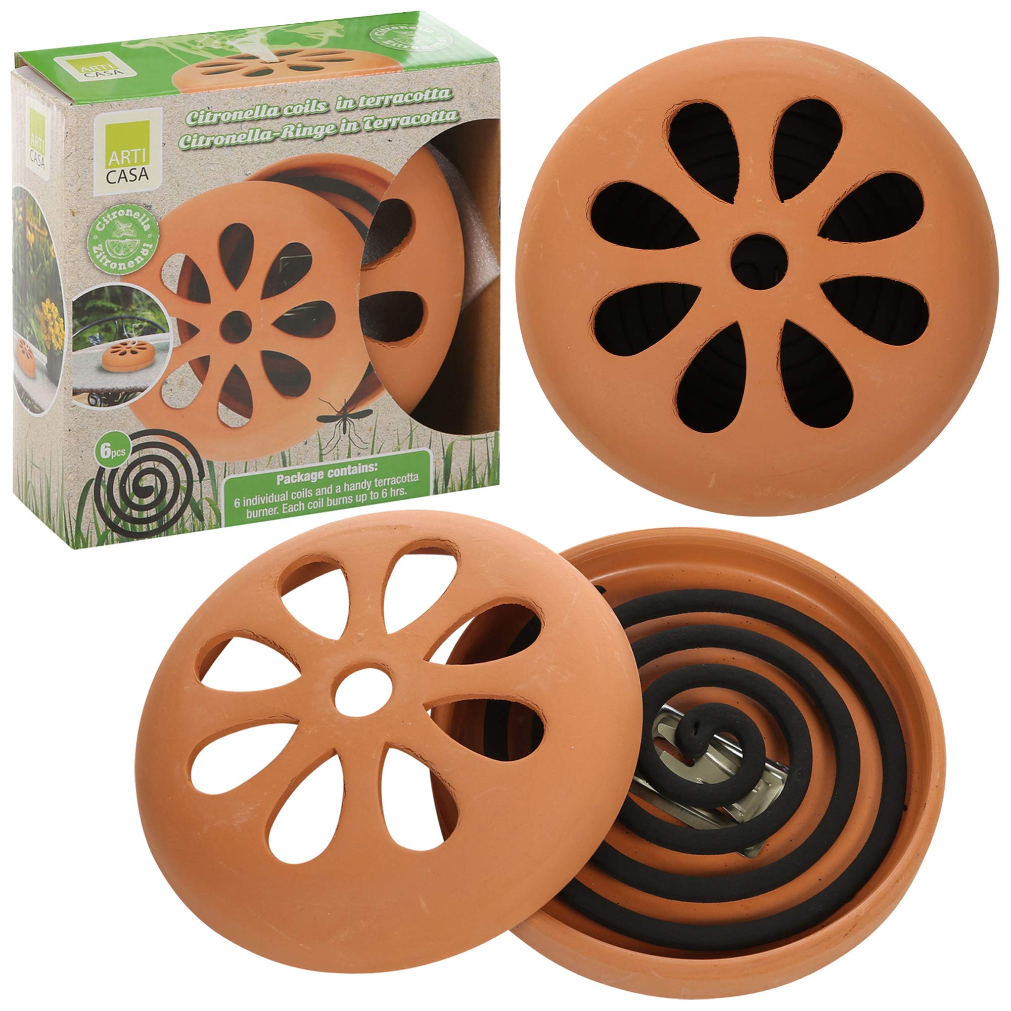 6 Citronella Scented Coils Outdoor Natural Fragrance Terracotta Burner (4)