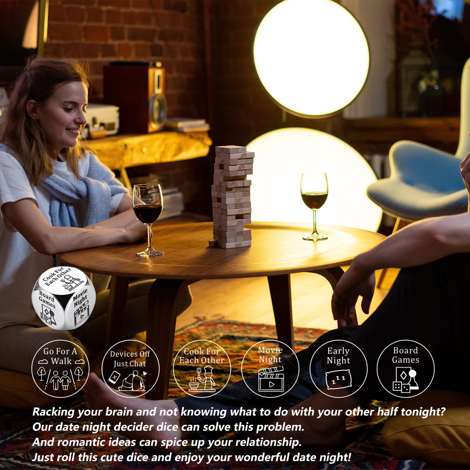 Stunfassoo for Him Her Date Night Ideas Dice Gifts for Boyfriend Girlfriend Wedding Gifts Couple Gifts 11th Steel Gift for Wife Husband Birthday Valentines Christmas Gifts Men, Silver