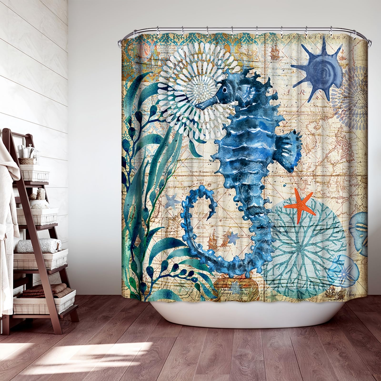 Jmahm Colorful-Seahorse Shower Curtain Ocean Mildew Resistant Polyester Shower Surtains Bathroom With 12 Hooks Bath Curtains Marine Organism Bathroom Curtains (180X180, )