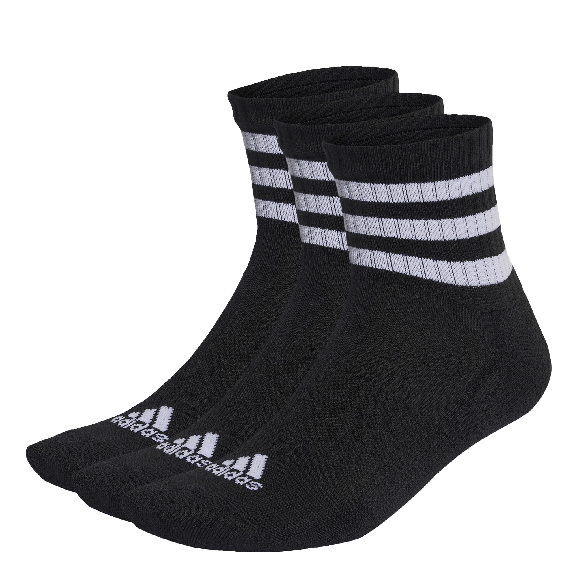 adidas Unisex 3-Stripes Cushioned Sportswear Mid-Cut Socks 3 Pairs, Black/White, 13-14.5