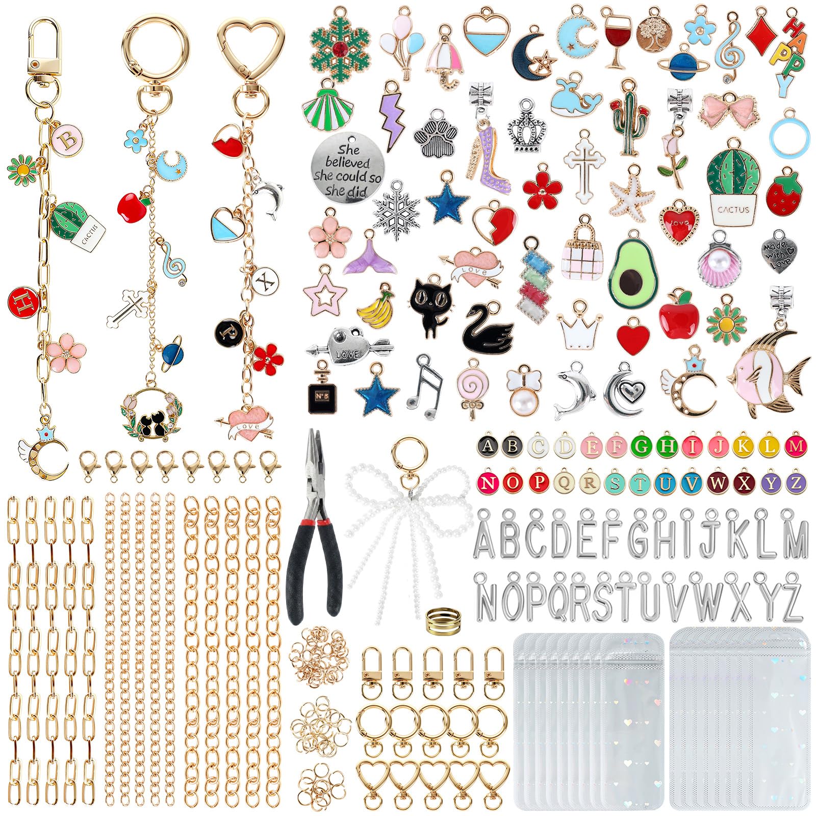 389Pcs Charms Lip Gloss Keychain Making Kit, Charms for Keychain Making