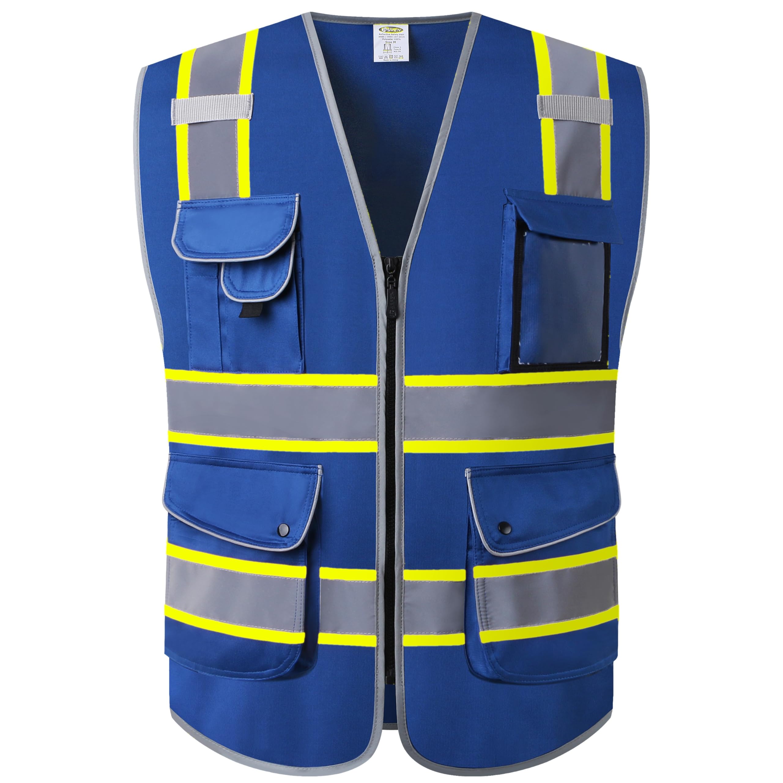 JKSafety 9 Pockets Hi-Vis Safety Vest High Visibility Reflecitive Safety Vests for Men and Women Work Utility PPE Work Gear ANSI/ISEA compliant (902-Blue 4XL)