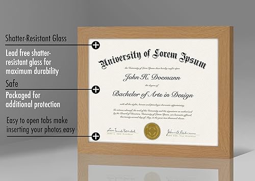 Miniatura 4 de Americanflat - Marco de diploma de 8.5 x 11 pulgadas color roble, con vidrio inastillable, formatos horizontal y vertical para pared y mesa