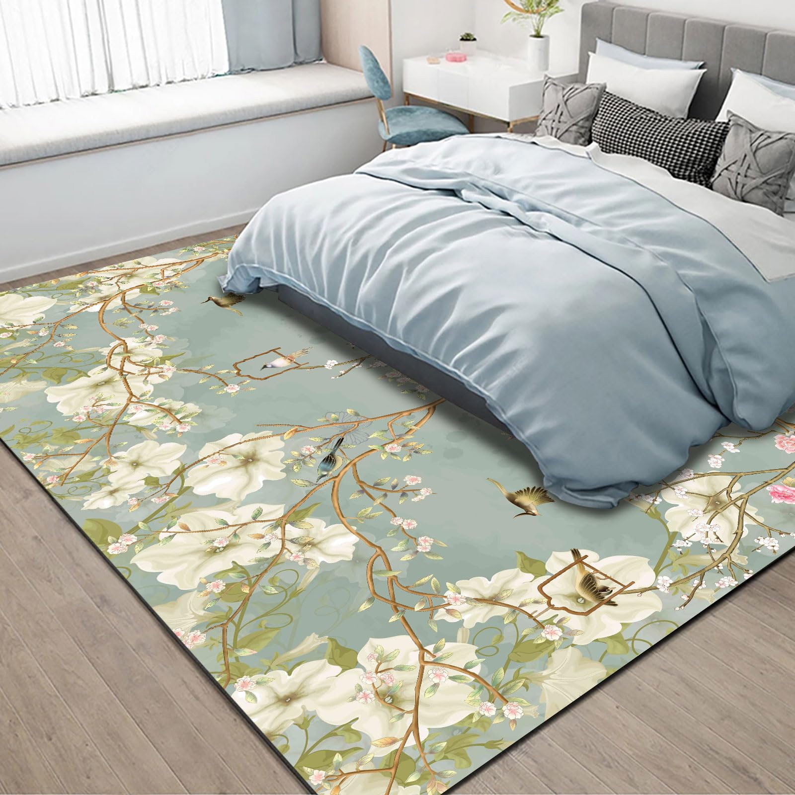 Tapis floral traditionnel vert 200x200 cm au design décoratif et finitions premium