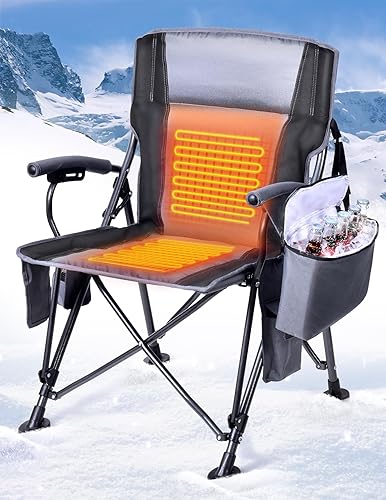 Docusvect Silla de campamento con calefacción, calienta el respaldo y el asiento, 3 niveles de calor, silla plegable con calefacción totalmente