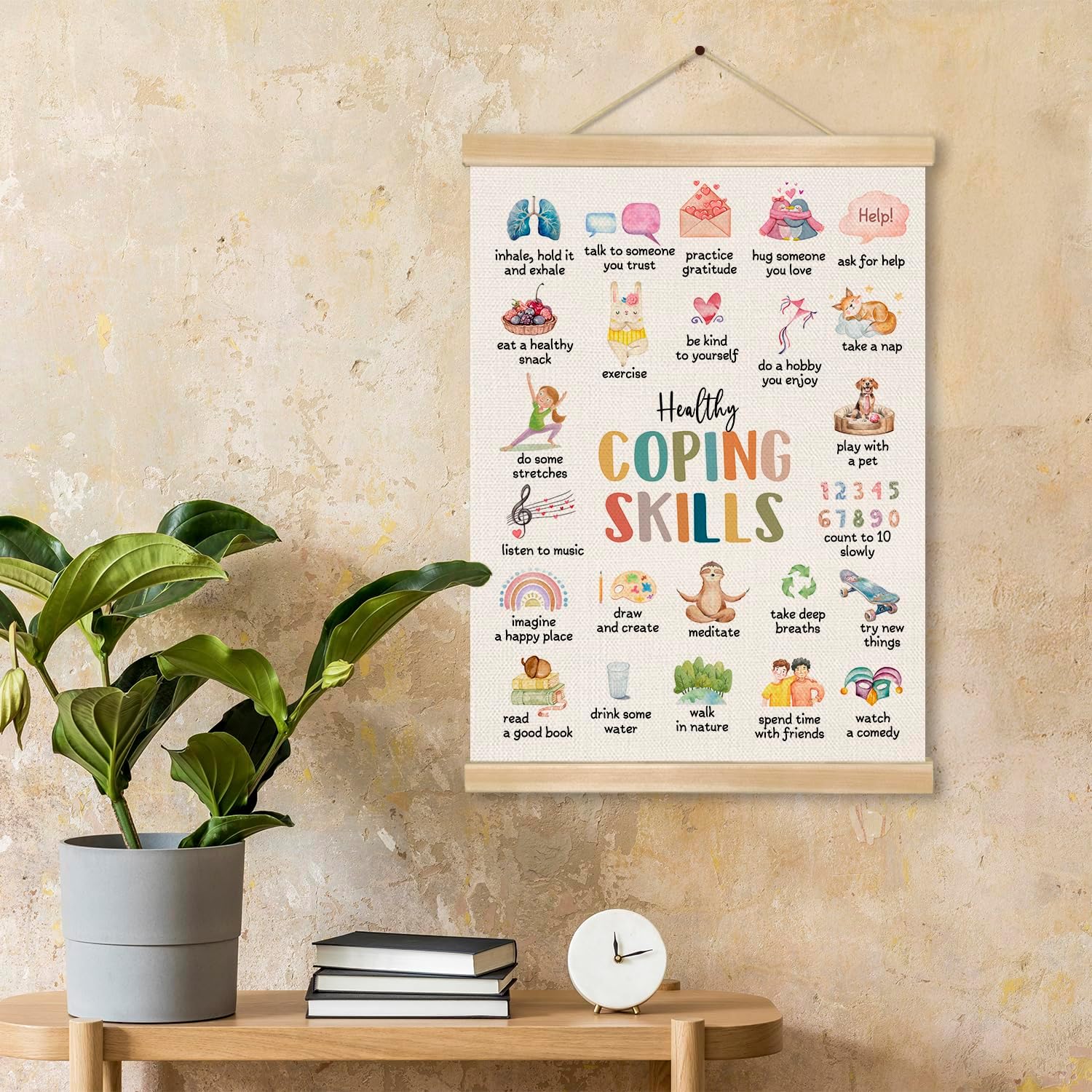 Healthy Coping Skills Poster for Kids, 14x18.5 Inch Mental Health Educational Wall Art, Mindfulness Classroom Decor, Emotional Regulation Therapy Office Canvas Hanging for Bedroom or School (Colorful-Health) - Image 7