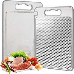 Tábua de Corte Dupla Face (Aço Inox + PP) - Higiene Máxima para Carnes e Vegetais! Antiderrapante, Canaleta Antirespingos, Afiador de Facas Integrado e Alça Prática. Ideal para Cozinha Segura