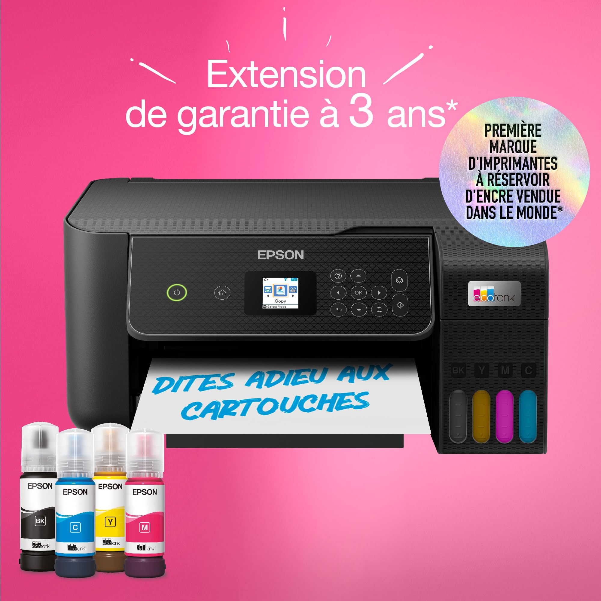 Epson EcoTank ET-2870 Imprimante à Réservoirs D’Encre | Maison & Petit Bureau | Wi-FI | A4 | Imprimer, Copier, Numériser | Écran LCD 3,7cm | Jusqu’à 3 Ans d’Encre Inclus