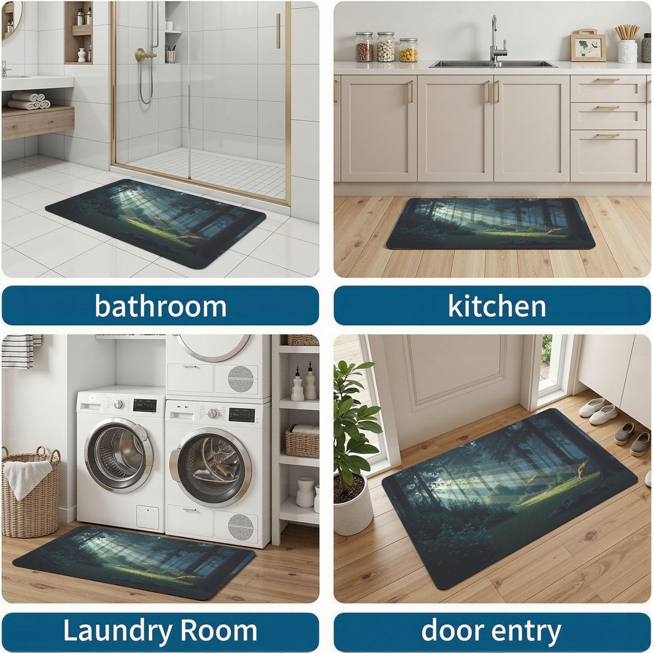 Paillasson de intérieur Antidérapant, Tapis de Guérison Paysage, Tapis Salle de Bain Flanelle Douce, Absorbant l'eau, pour Cuisine (Soleil Forêt, 80x120cm
