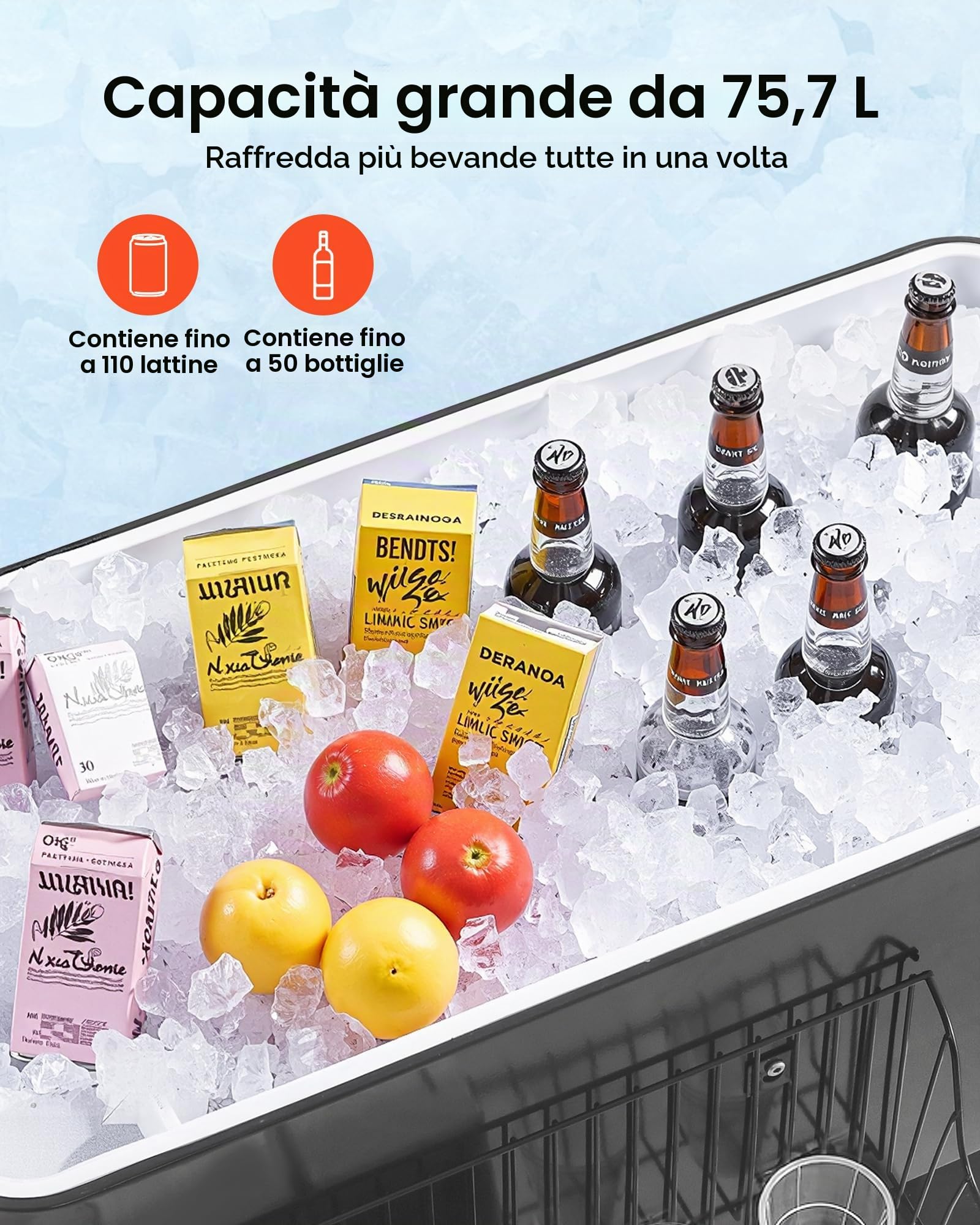 VEVOR Ghiacciaia Mobile da 75,71 L, Può Contenere Fino a 50 Bottiglie/110 Lattine, Carrello Portatile per Bevande da Bar per Feste, Contenitore per Bevande con Cestino Laterale e Apribottiglie, Nero