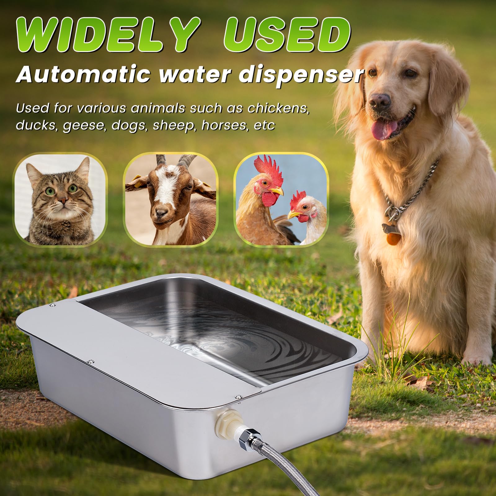 Basen dla psa, automatyczny dozownik wody dla psów, 11 lbs Outdoor Dog Watere miska na wodę ze stali nierdzewnej dla dużych psów, duża miska na wodę ze stali nierdzewnej