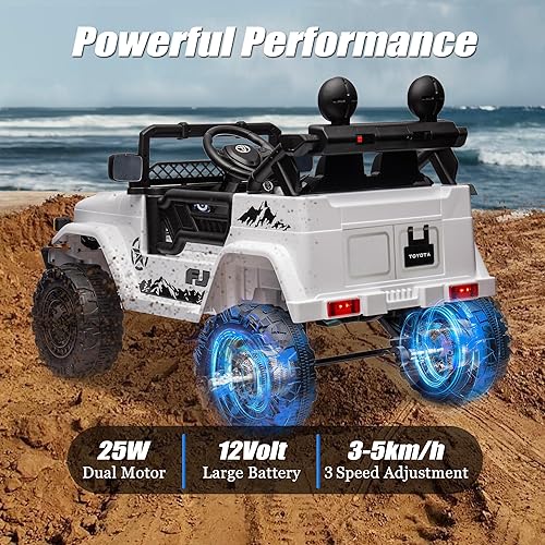 Miniatura 3 de FJ Cruiser - Vehículo eléctrico de 12 V para niños, con control remoto, Bluetooth, MP3, luces LED, absorción de impactos, 2 puertas abiertas (blanco)