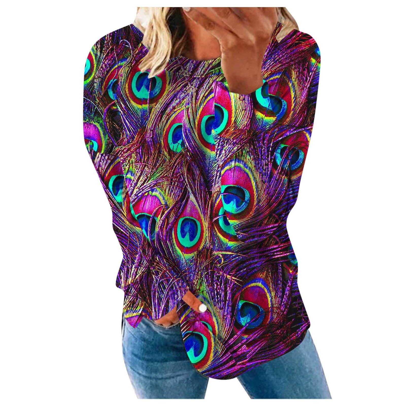 Trendy Print Loose Tops for Women Vintage Round Neck Plus Size T-Shirts Long Sleeve Casual Tops Sweatshirt Hoodies