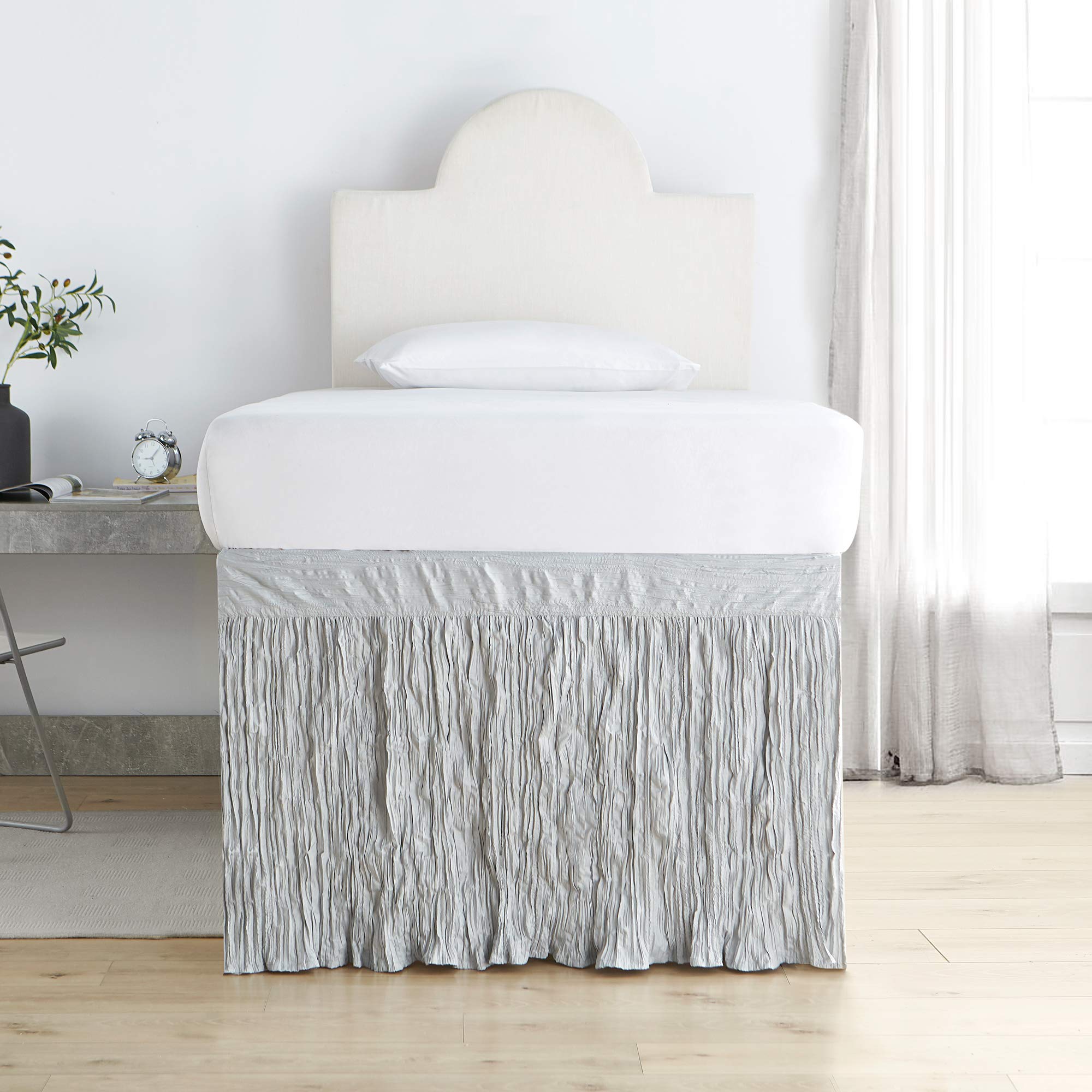 DormCo Crinkle Bed Skirt Twin XL (3 Panel Set) - Glacier Gray