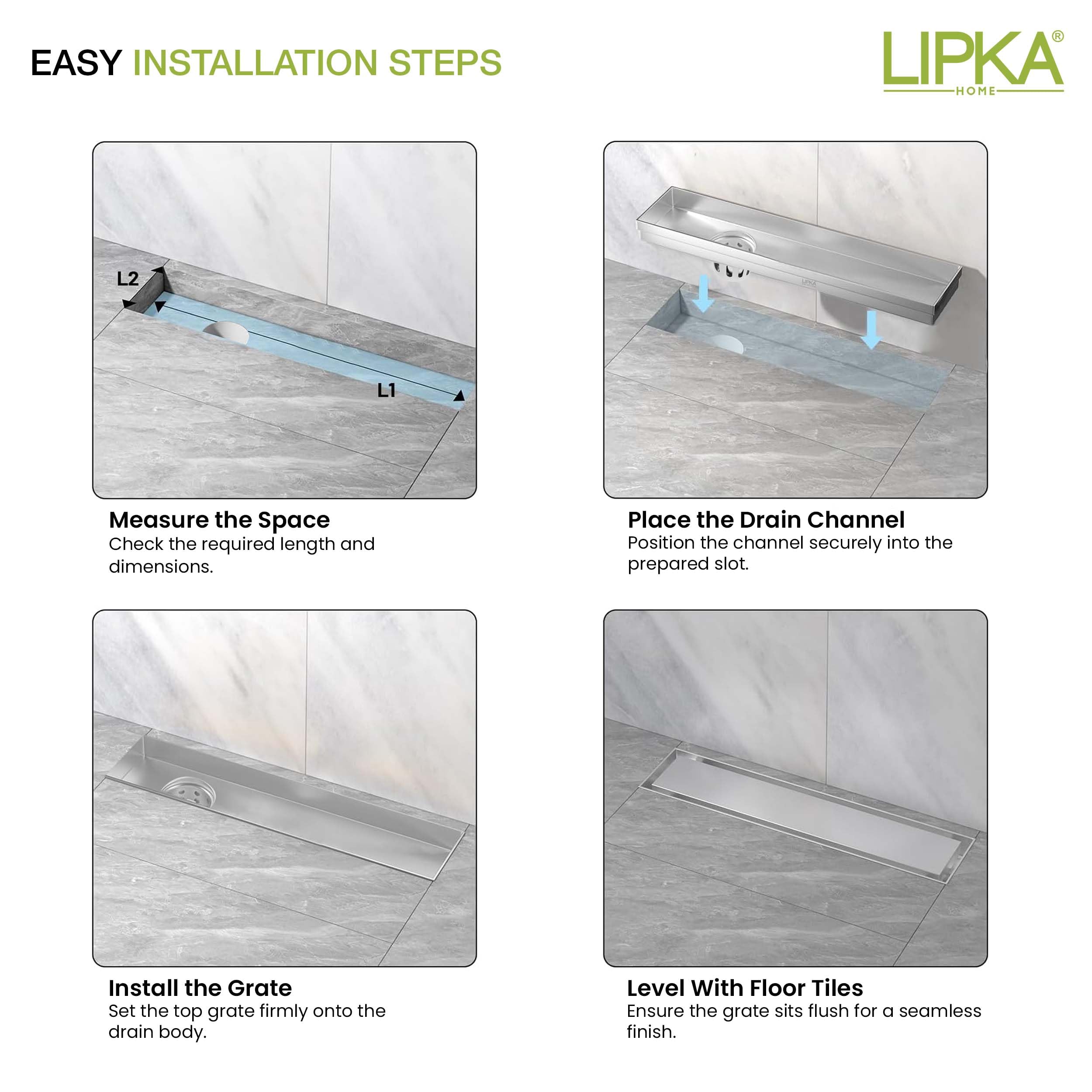 LIPKA Rectangular Tile Insert Shower Drain Channel | 18 x 3 Inches | Waste Water Floor Drain for 13mm Tile | 304 Stainless Steel | Invisible Shower Drainer Channel | Anti Cockroach Trap and Side Hole — Amazon image 7