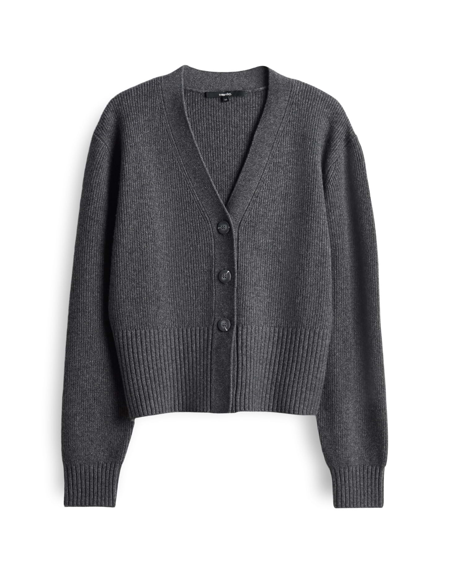 someday Damen Strickjacke Toria Regular Strickcardigan aus Wolle Baumwoll Mix ashy Grey Melange, 40