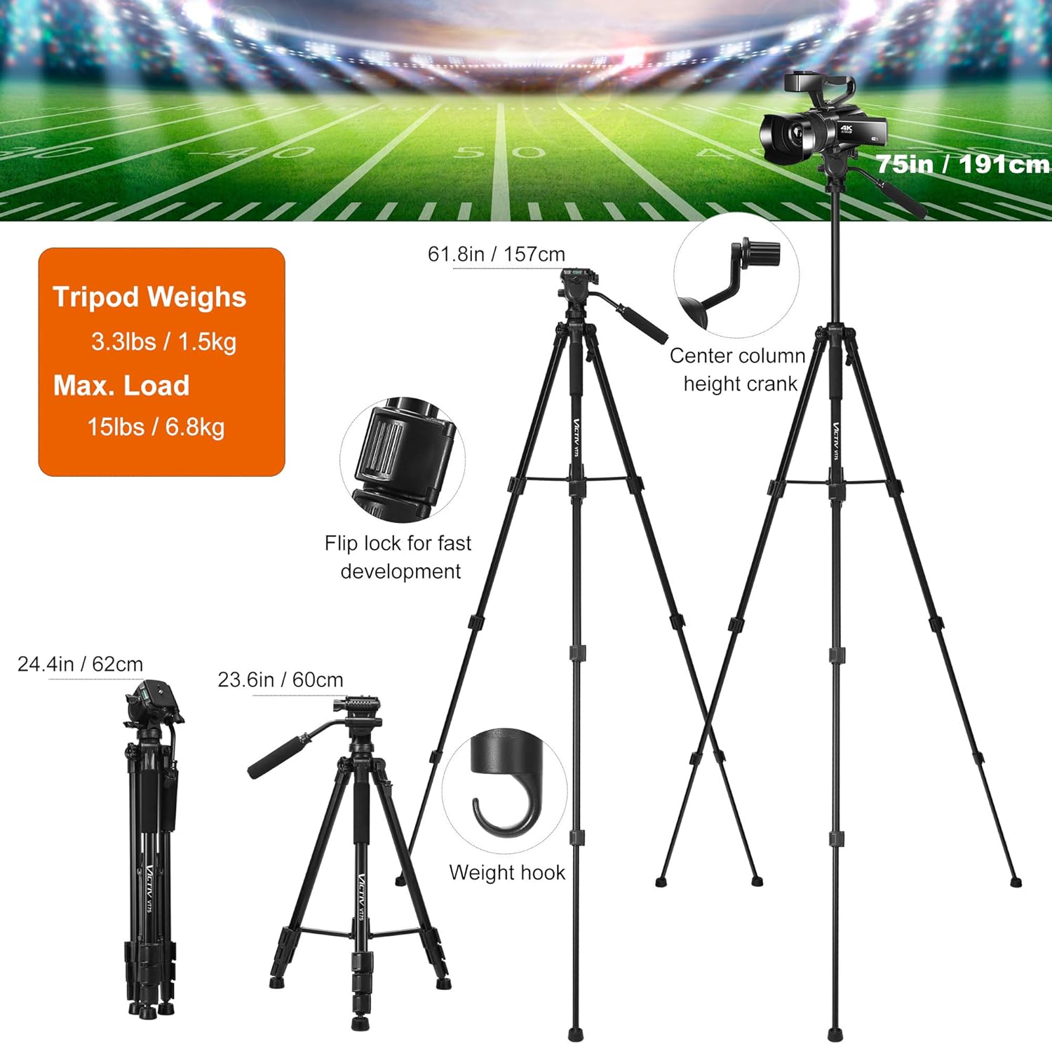Buу 1 gеt 1 Tripod, 75 inch Tripod for Camera 15 lbs Loads with Fluid Head, 2 Quick Release Mounts and Tablet & Phone Mount Wееklу Tор Sаlе Tripod, 75 inch Tripod for Camera 15 lbs Loads with Fluid Head, 2 Quick Release Mounts and Tablet & Phone Mount