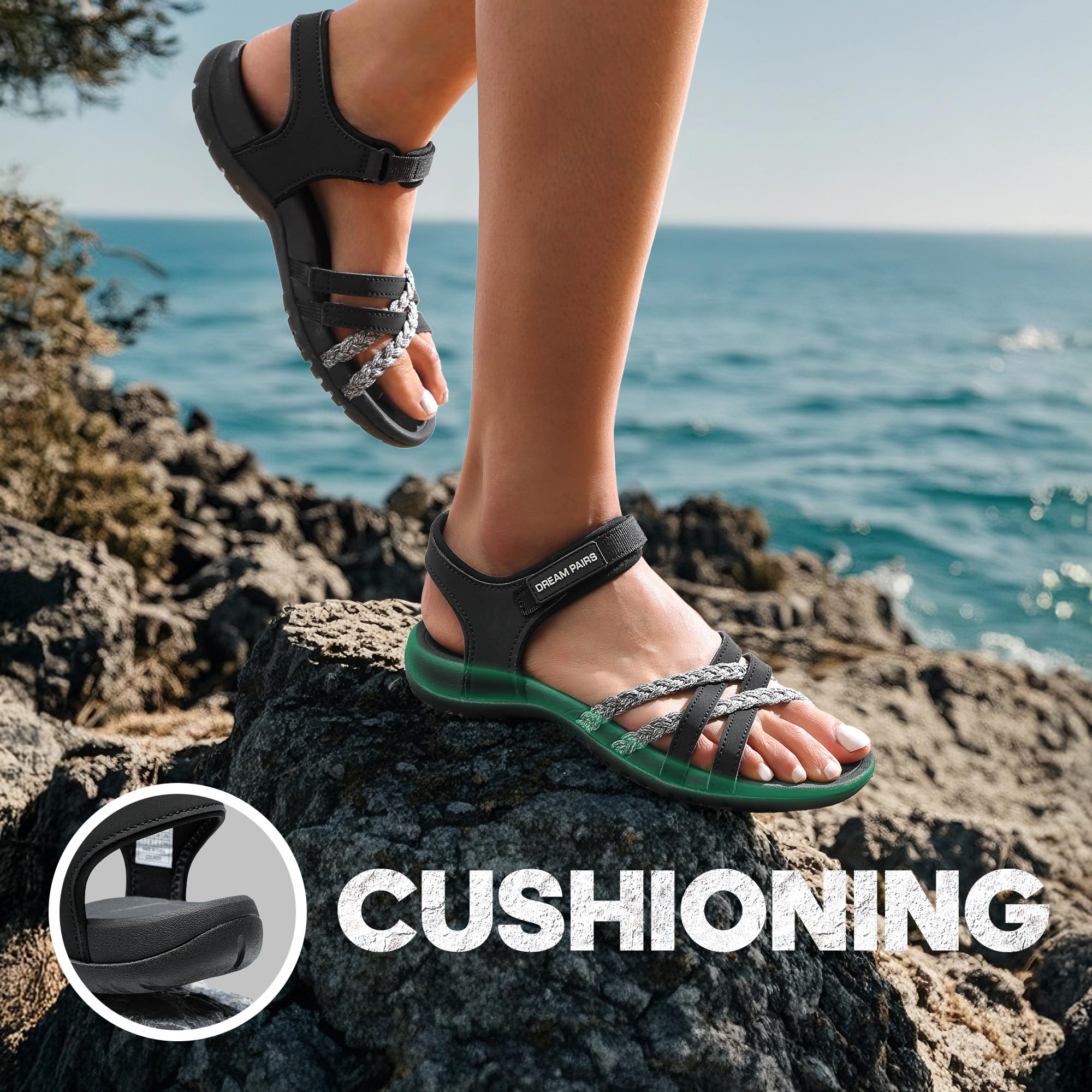 DREAM PAIRS Damen Sportsandalen mit gepolstertem EVA-Fußbett & rutschfester Gummisohle, Atmungsaktive Outdoor-Sandalen für Strand, Wandern & Alltag