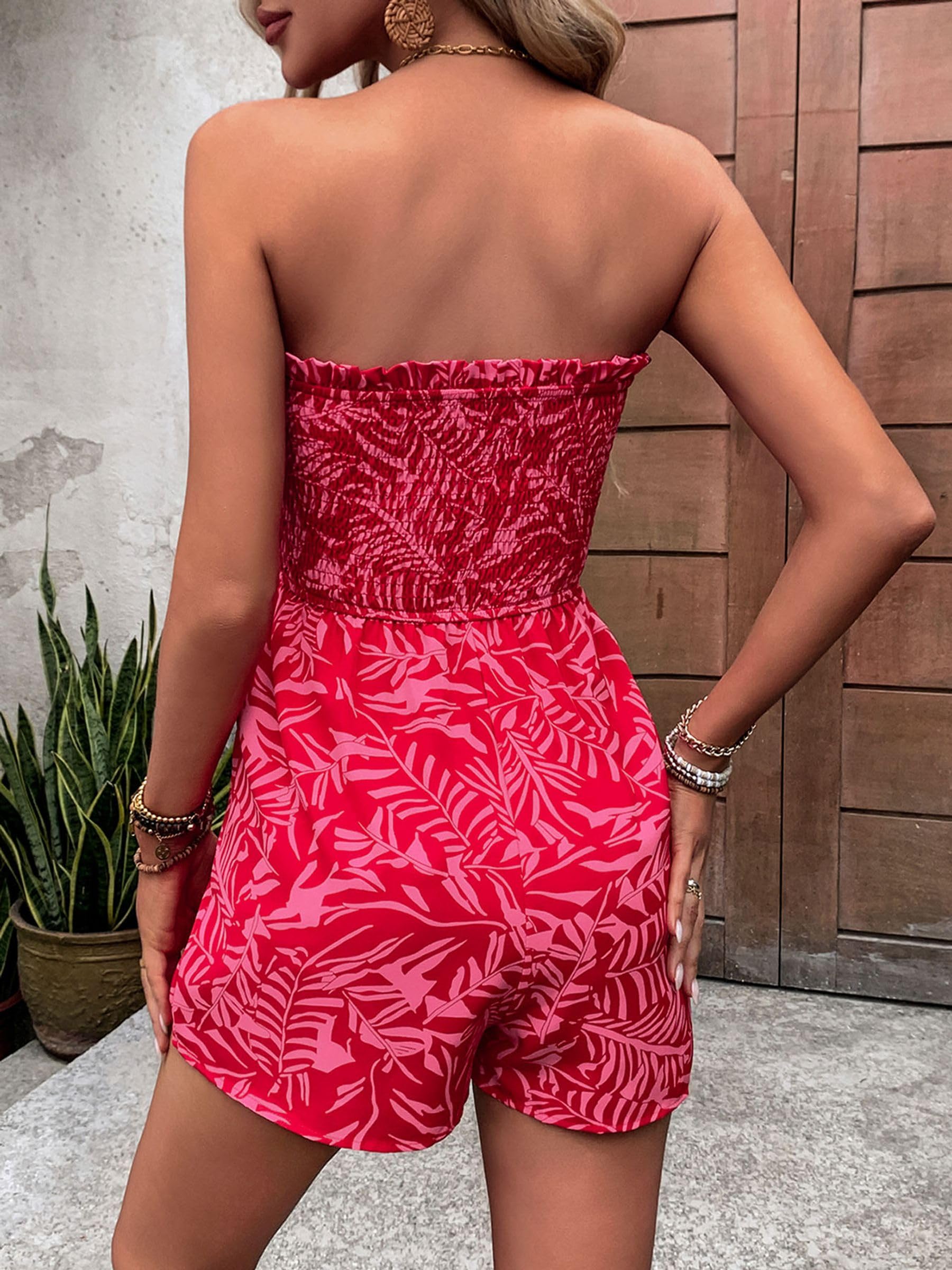 Combishort Femme Bohème Plage Romper Été Imprimé Bustier Fleur Sans Bretelles Short 2025 Tendance