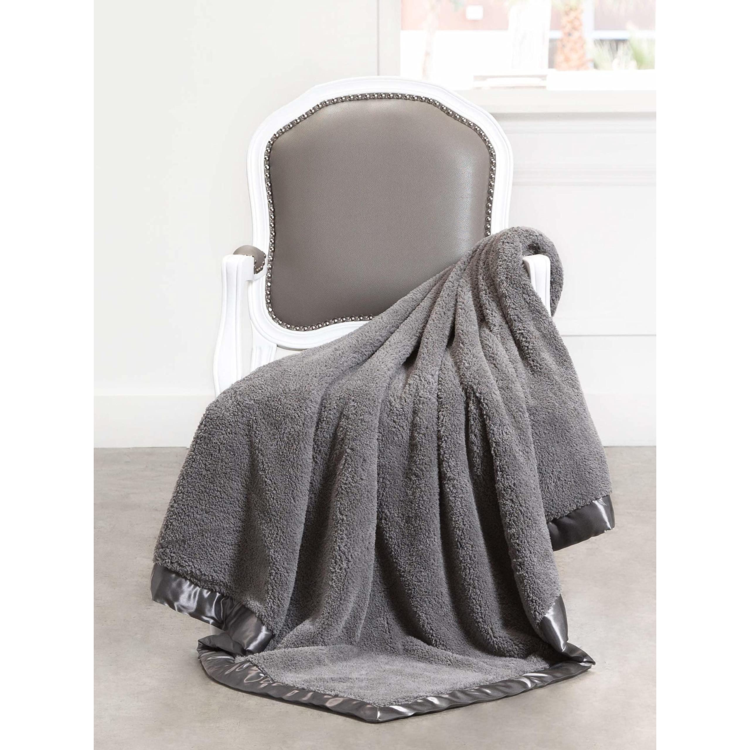 Little Giraffe Blanket - Big Kid Soft Blanket with Satin Trim - Chenille Throw Blanket - Plush Kids & Toddler Blanket - Kids Gifts - 45x59 - Charcoal