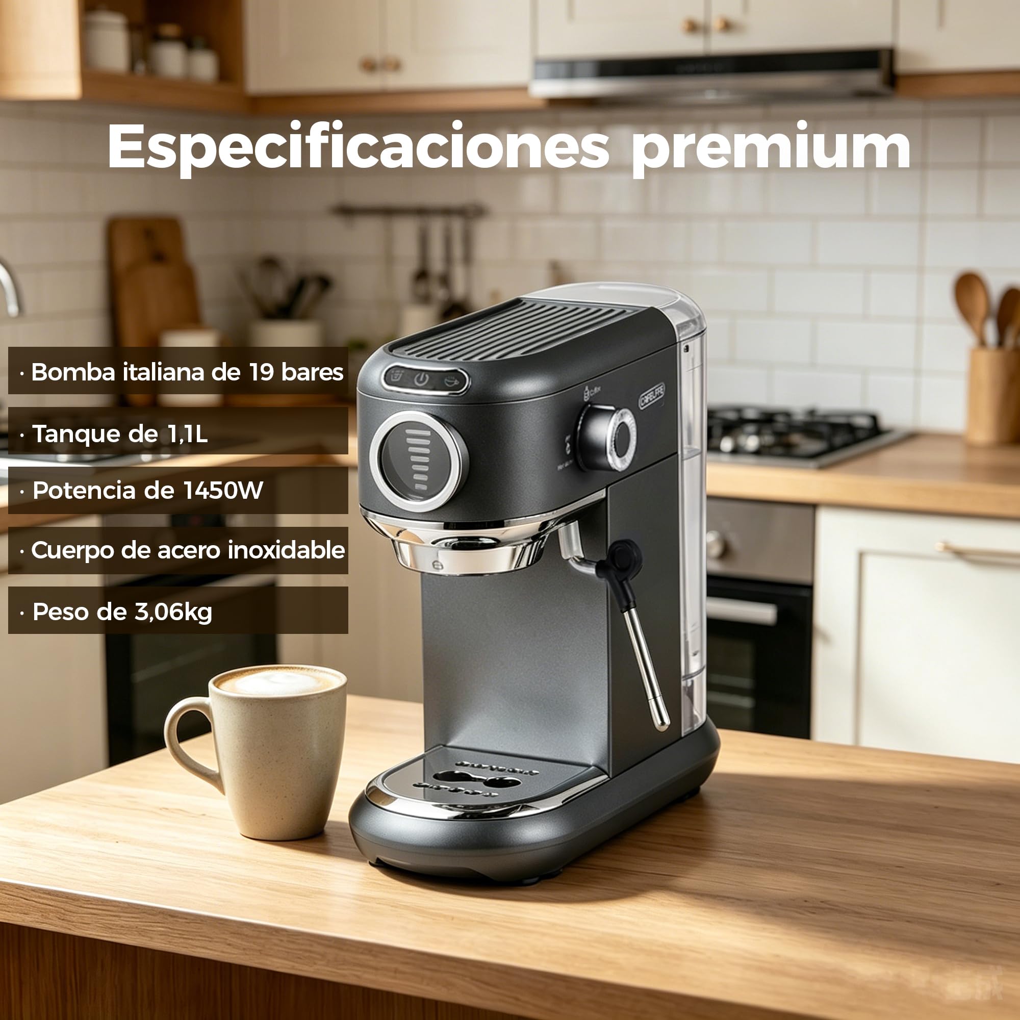 CAFELFFE MK-601F Cafetera 4-en-1, Compatible con Nes Original, DG, ESE y Café Molido, 19Bar Máquina de Espresso con Preparación en Caliente/Frío y Depósito 1,1L