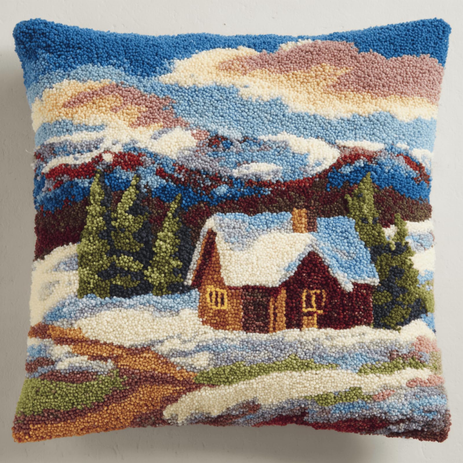 kitphoenix Latch Hook Cushion Kit Gift Set Snow Cabin