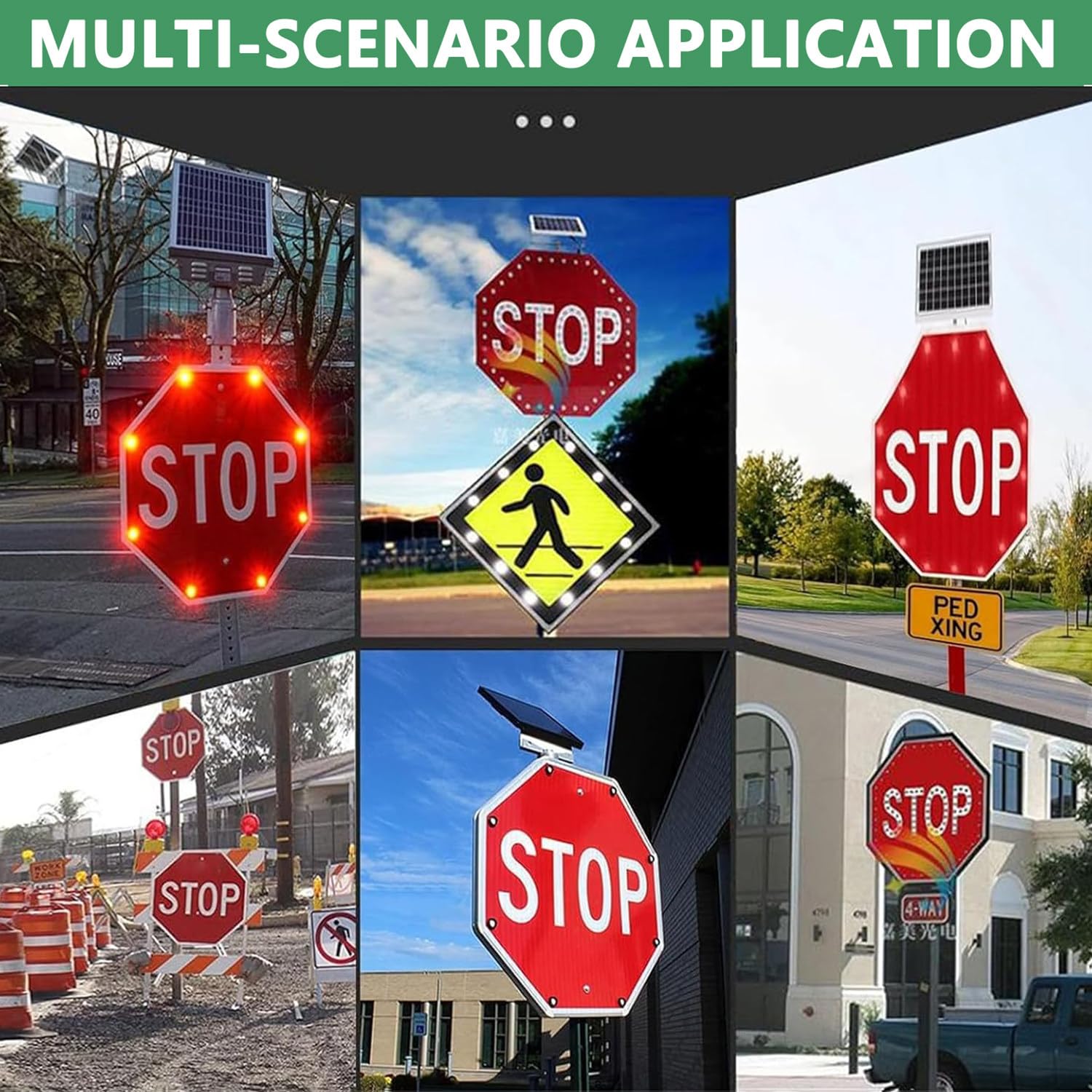 Señal de Stop LED Solar con Luces Intermitentes LED para señalización de tráfico en estacionamientos, garajes, almacenes y Obras de construcción, señal de Advertencia de